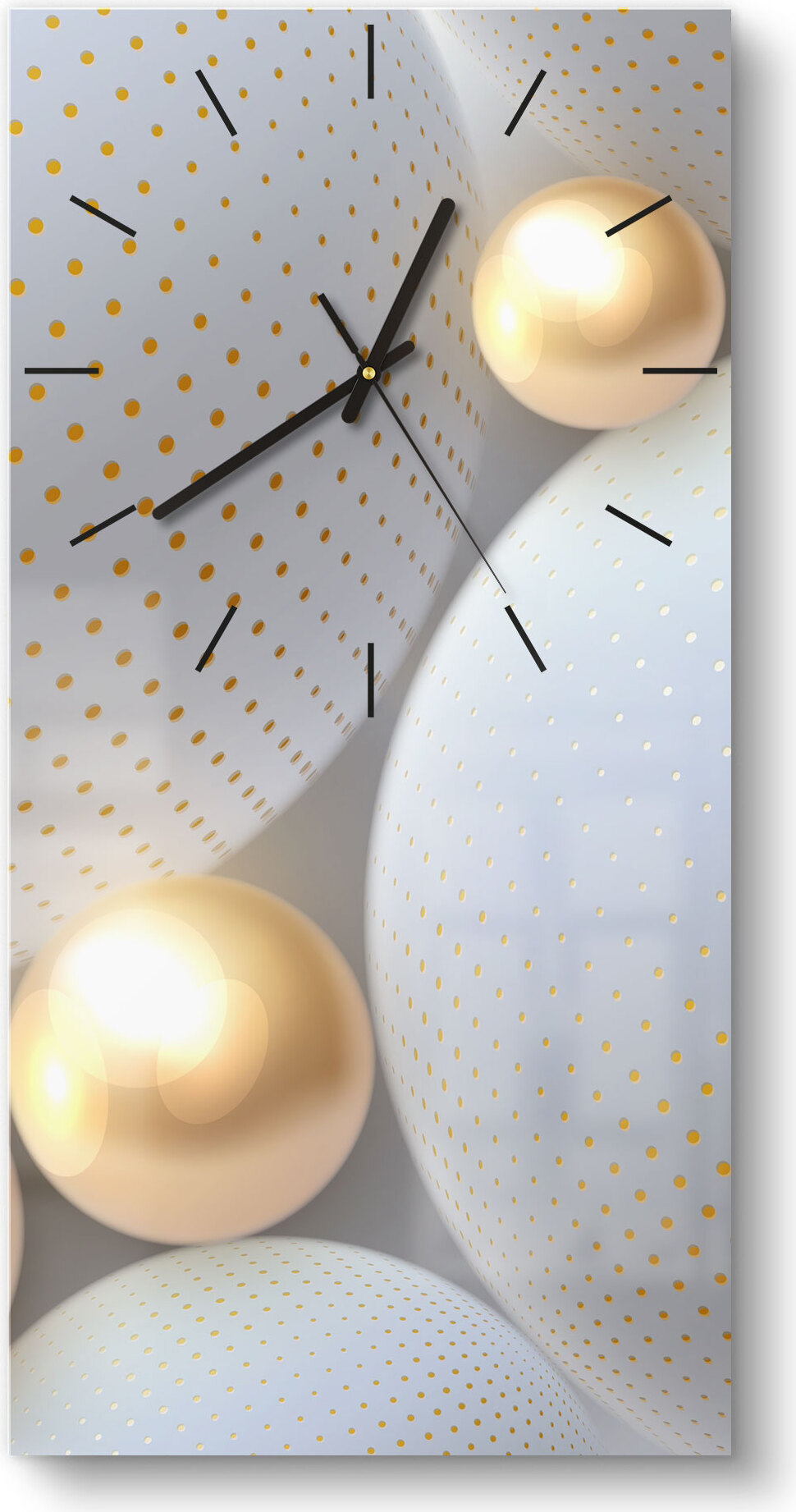 DEQORI Glasuhr 30x60 cm Modern 'Angeordnete Kugeln' Wanduhr Glas Uhr Design leise WC-30-60-M-1667