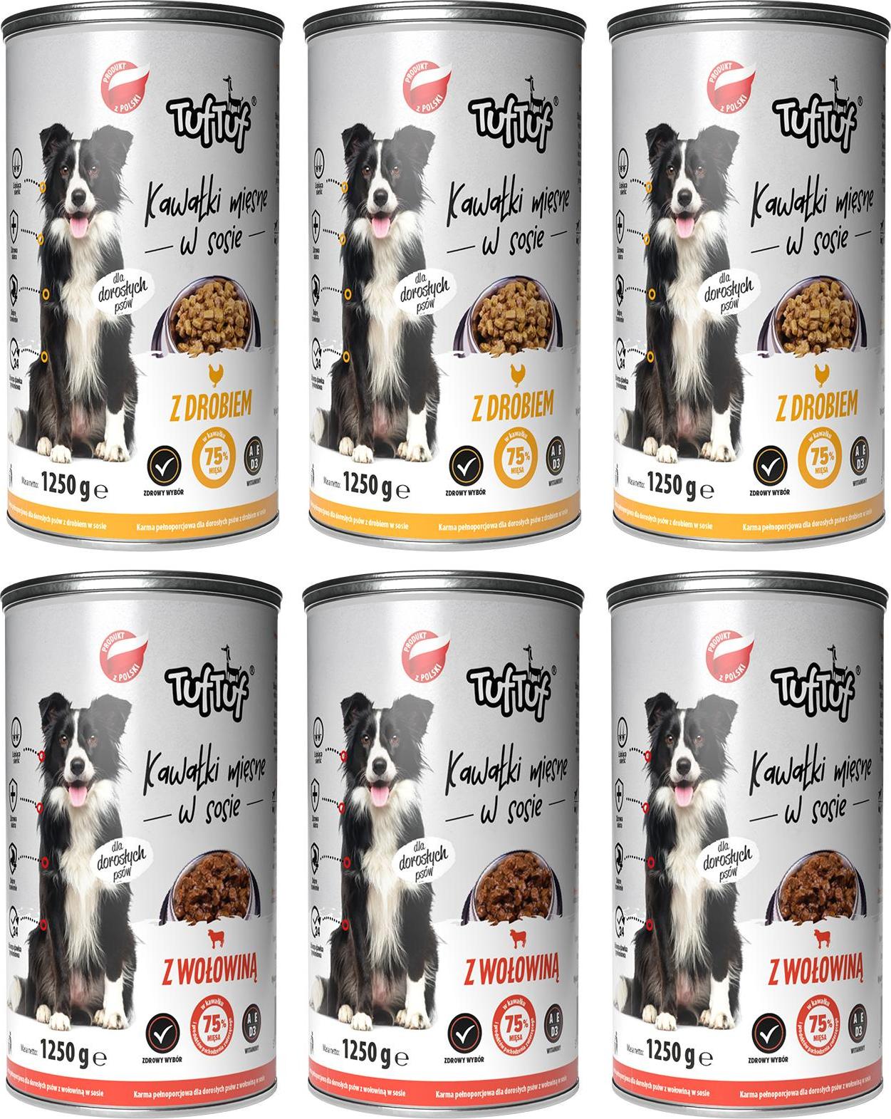 Tuftuf Hundefutter - Mix - 7,5kg - Nassfutter - 6x1250ml - Hunde Nassfutter - in Soße - Hunde Futter