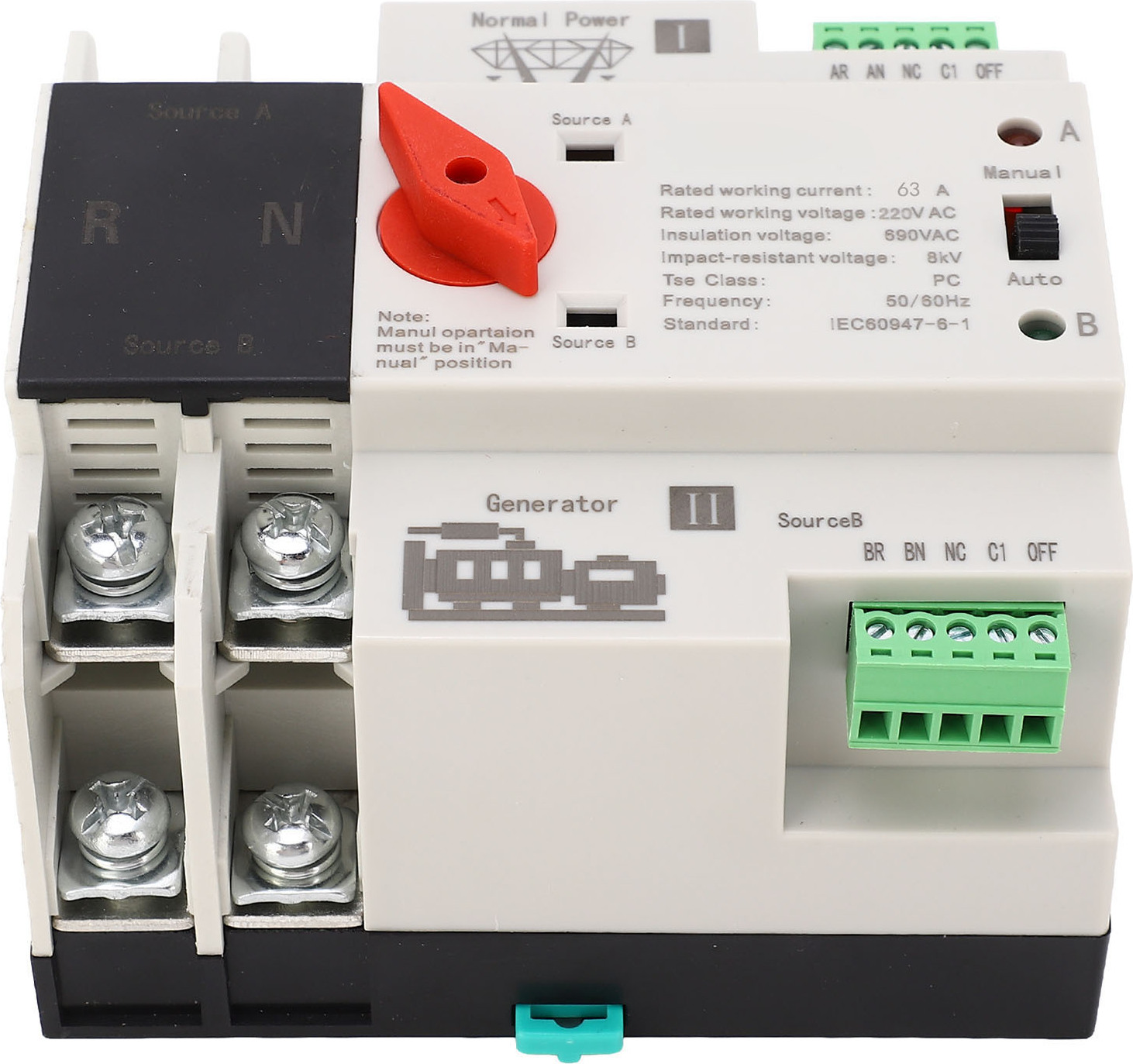 Cocosity Automatischer Übertragungsschalter,Dualer Stromübertragungsschalter,Automatischer 2P-Übertragungsschalter,Stromübertragungsschalter,Übertragungsschalter,Generatorzubehör