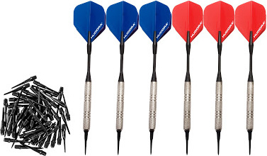 Softdart Set 14 Pfeile + 16 Flights + 140 Spitzen – 18g, Blau, 155mm Länge, NEU