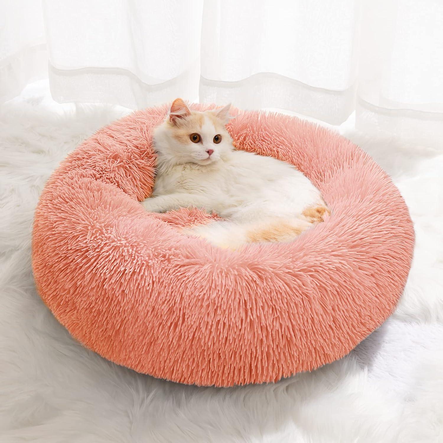 Markenlos Selbstwärmendes Donut-Katzenbett für kleine Wohnungskatzen - Rosa, 40 cm