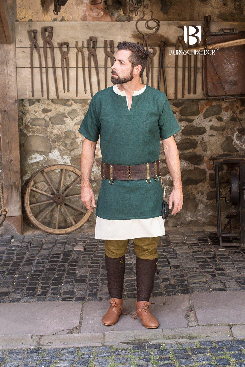 Burgschneider Aegir Kurzarm Tunika Grün Größe M, Brustumfang 102-108 cm, Länge 85 cm, Unisex Wikinger Stil 100 110 060