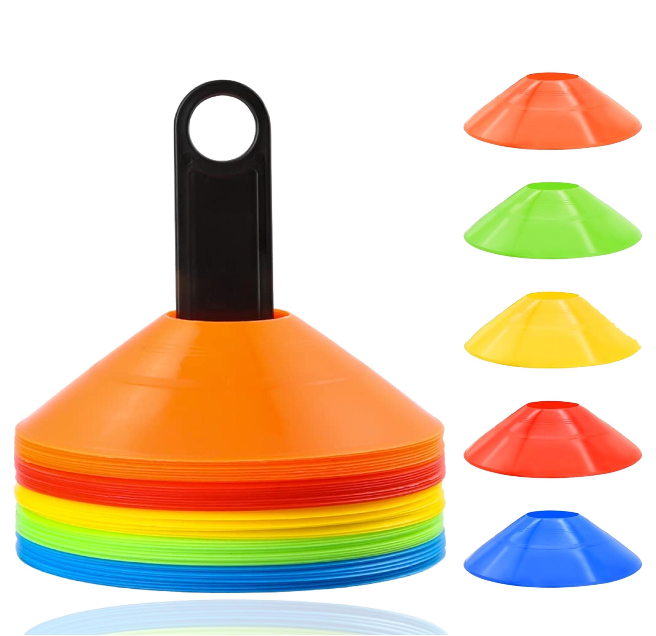 TK Gruppe 25x Markierungshütchen Hütchen Kegel für Slalom Trainingszubehör (25er Set, 25 St., 25 Hütchen in 5 verschiedenen Farben), Flexibles Material / inkl.