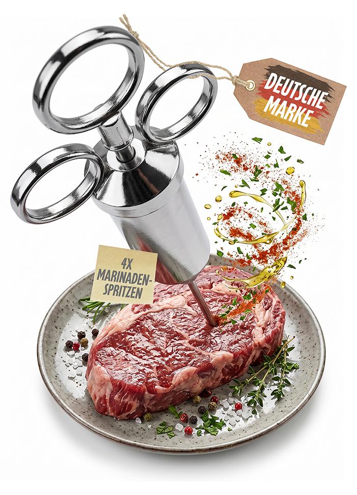 Edelstahl Bratenspritze Marinadenspritze Marinierspritze Gewürzspritze V2Aox, Anzahl:4 Stück