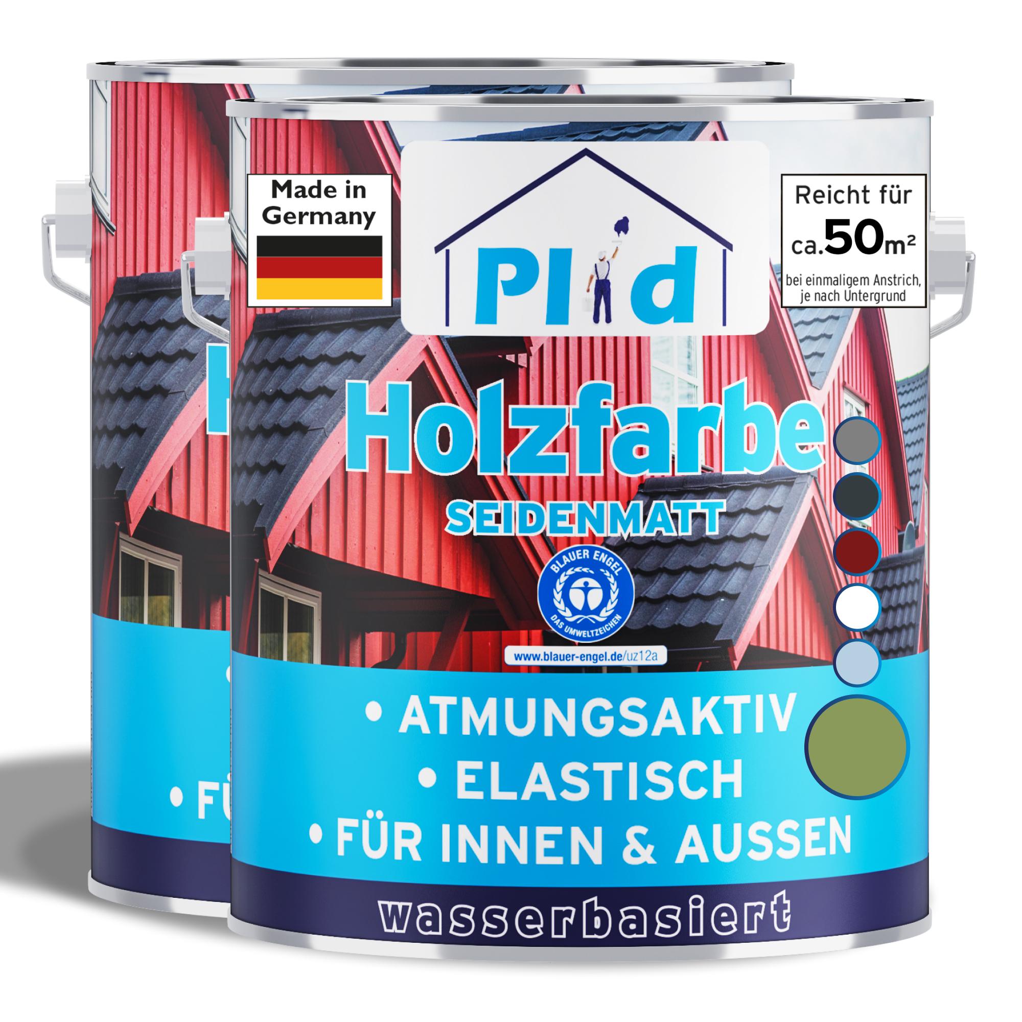 Plid Holzfarbe Moosgrün 2,5L / Innen & Außen - Wetterschutzfarbe Holzfarbe Außen - Dauerhafte Holzschutzfarbe - Farbe für Holz