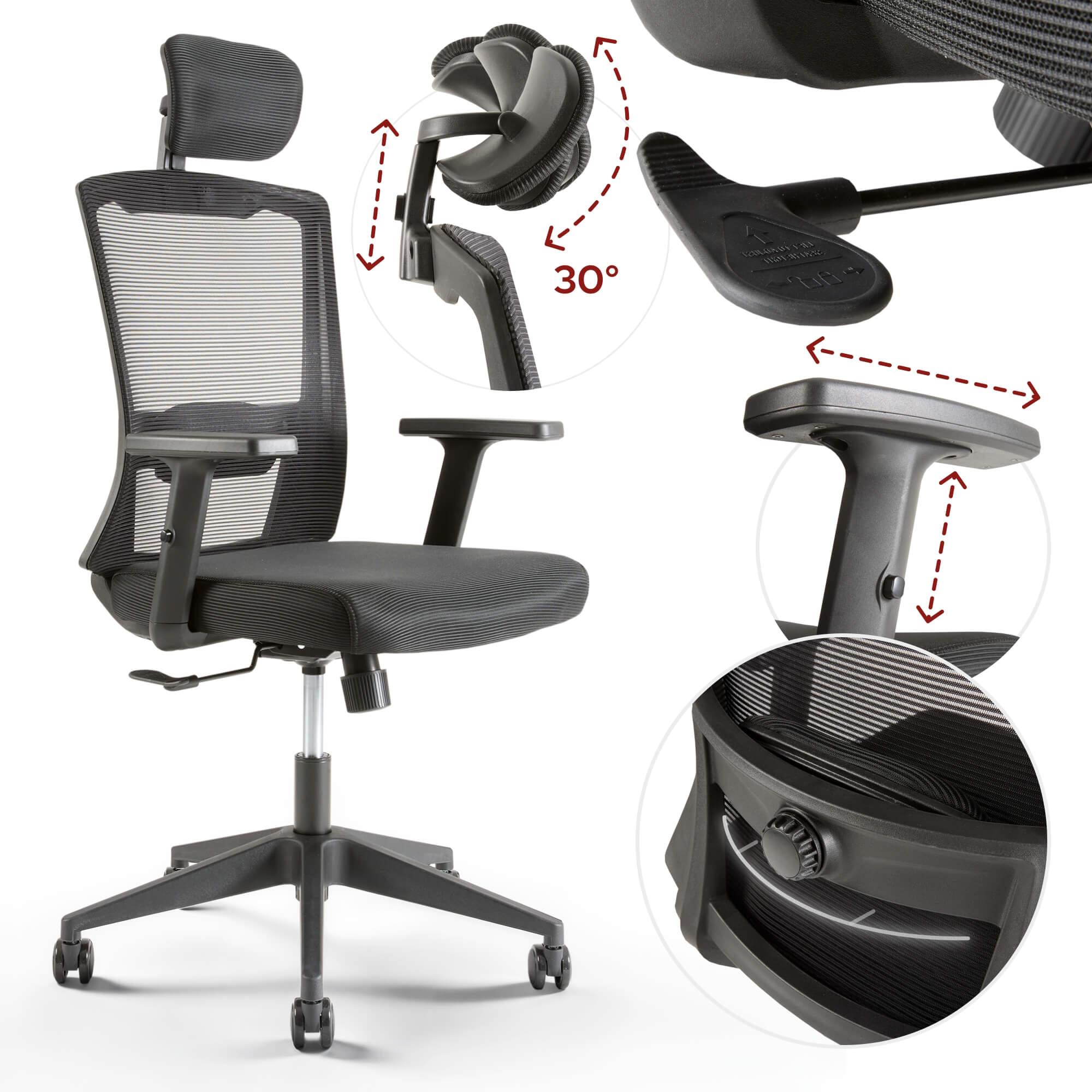 Chaise Bureau Ergonomique Avec Appui-Tête & Lombaire Réglables – Maille Respirante, Charge 150 Kg, Confort Longue Durée
