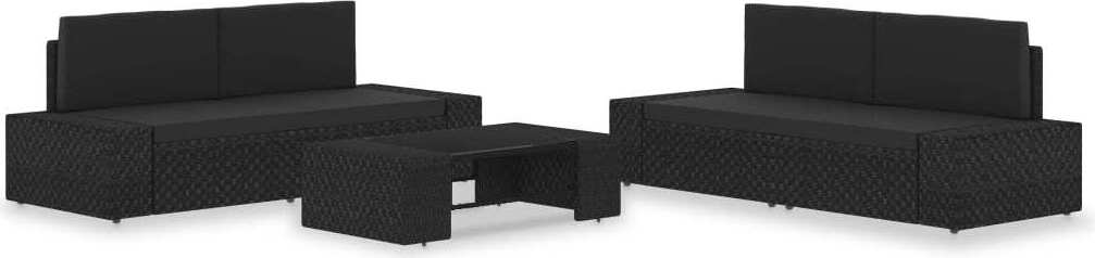 The Living Store 5-tlg. Garten-Lounge-Set Poly Rattan Schwarz