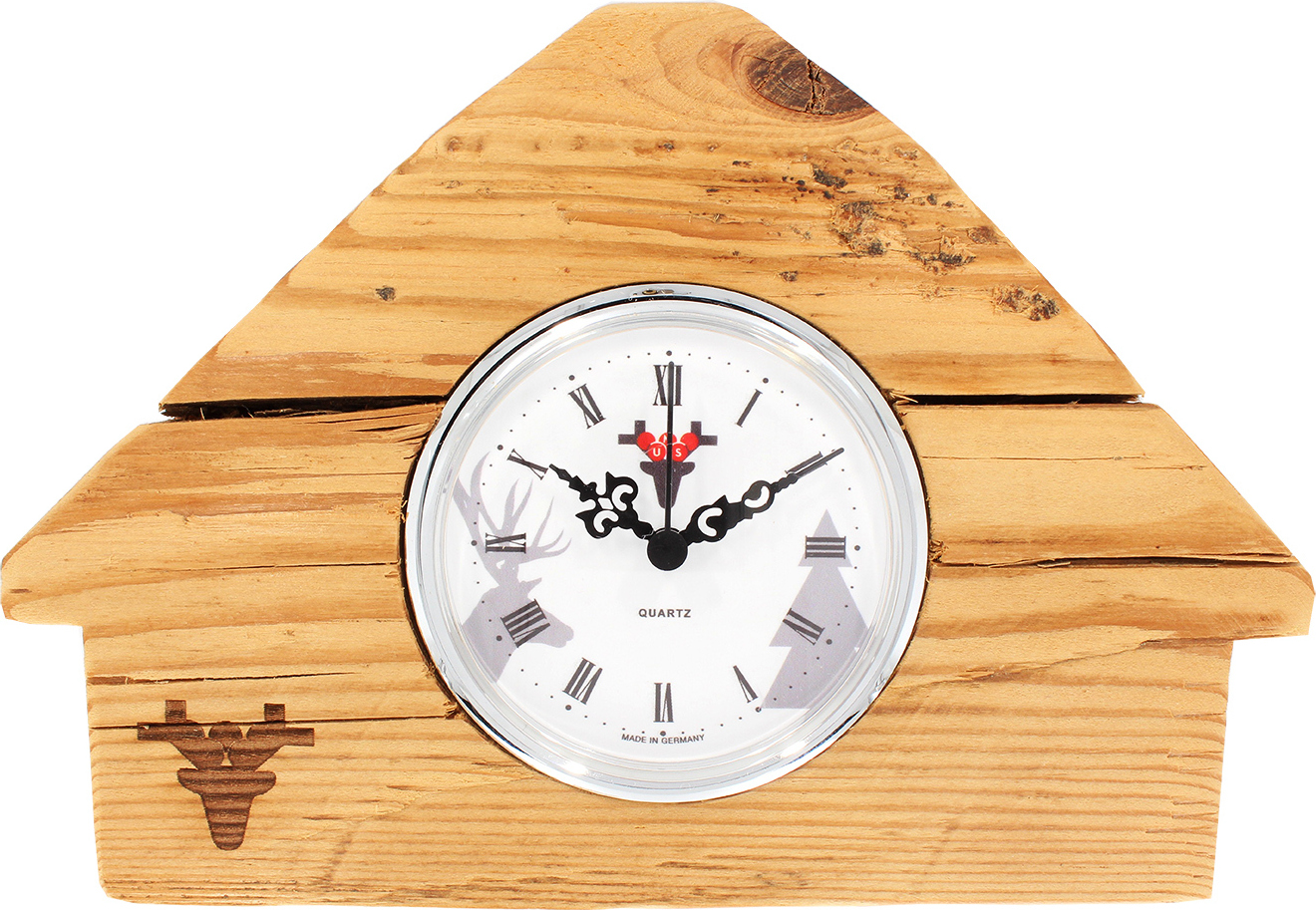 Uhren Manufaktur Schwarzwald Altholz-Uhr Schwarzwaldhäusle, Zifferblatt weiß