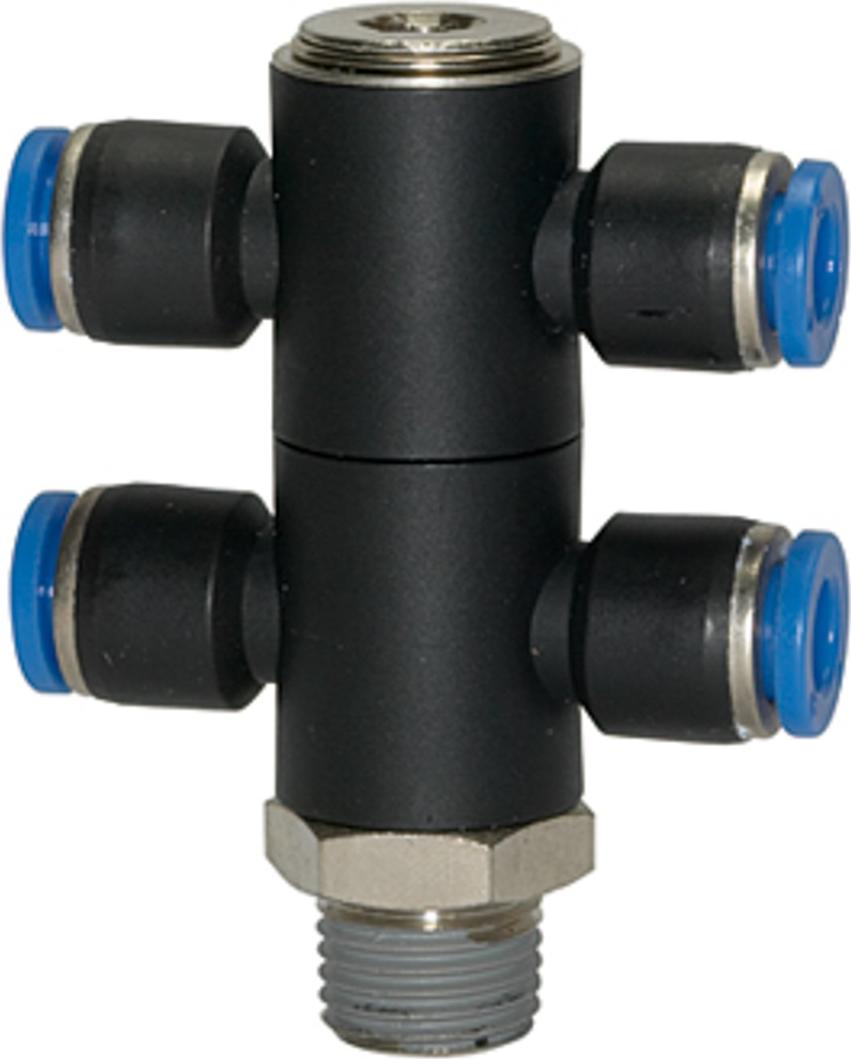 Riegler T-Mehrfachverteiler »Blaue Serie«, 4-fach, drehbar, R 1/4 a. Ø 8mm 174.014-8