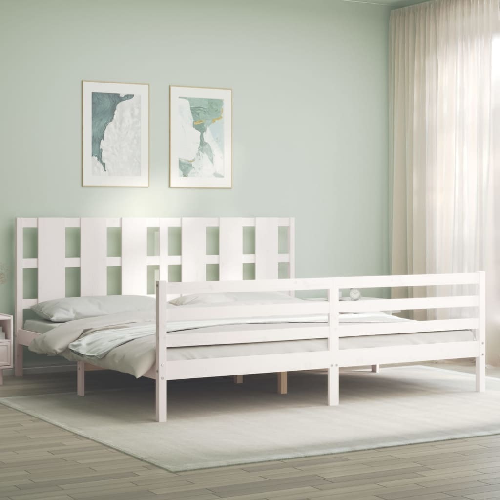 vidaXL Massivholzbett mit Kopfteil Weiß 200x200 cm 3194137