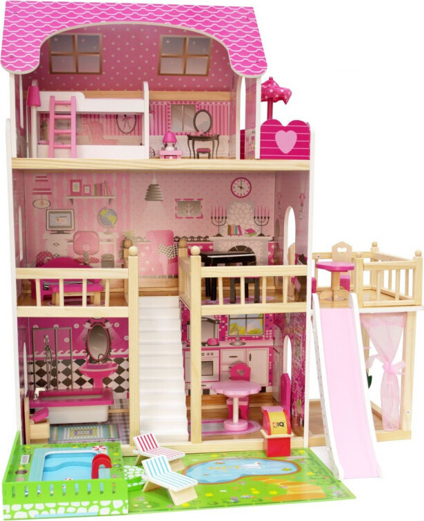 Grande Casa Delle Bambole A 3 Piani Con Luci, Ascensore, Piscina E 4 Figure – Giocattolo Per Bambine 3-12 Anni