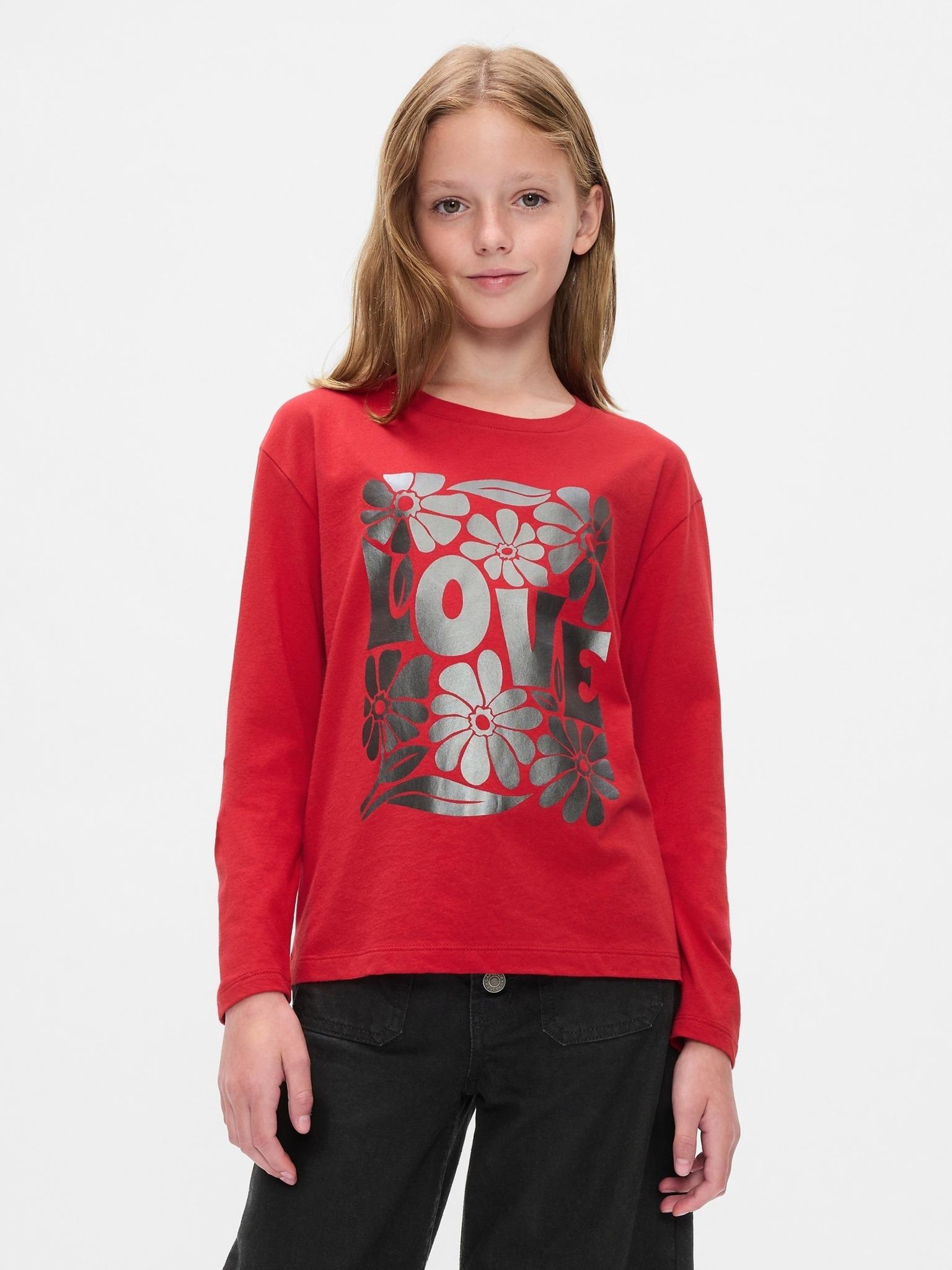 GAP Kinder Langarm T-Shirt aus Baumwolle, Rundhals, gerade Passform, Hüftlänge, Größe XS 548260-00__XS