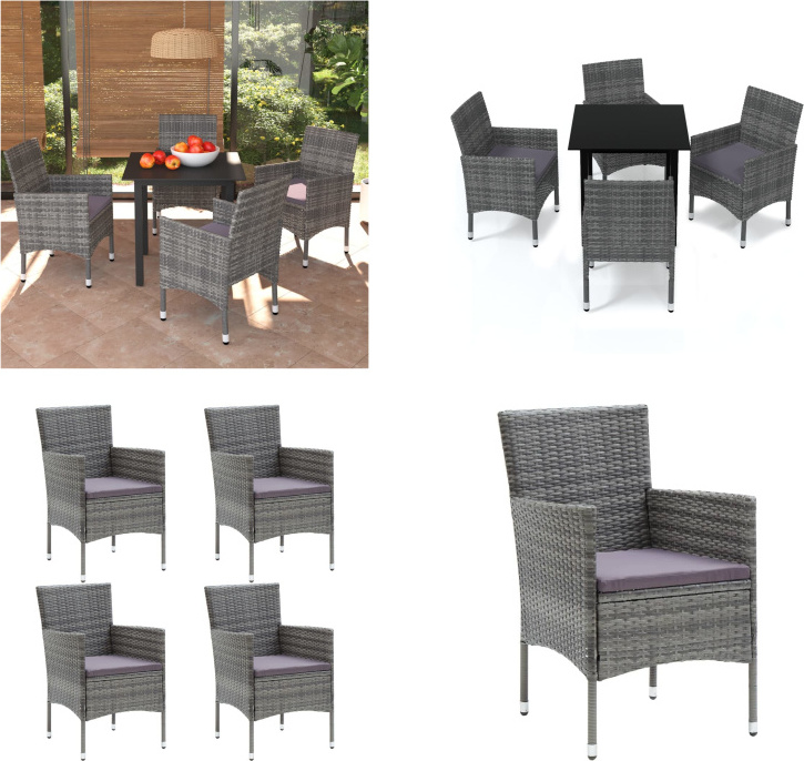 vidaXL 5-dielny záhradný jedálenský set s vankúšmi poly ratan sivý - Jedálenský set - Jedálenské sety - Záhradný jedálenský set - Záhradné jedálenské sety