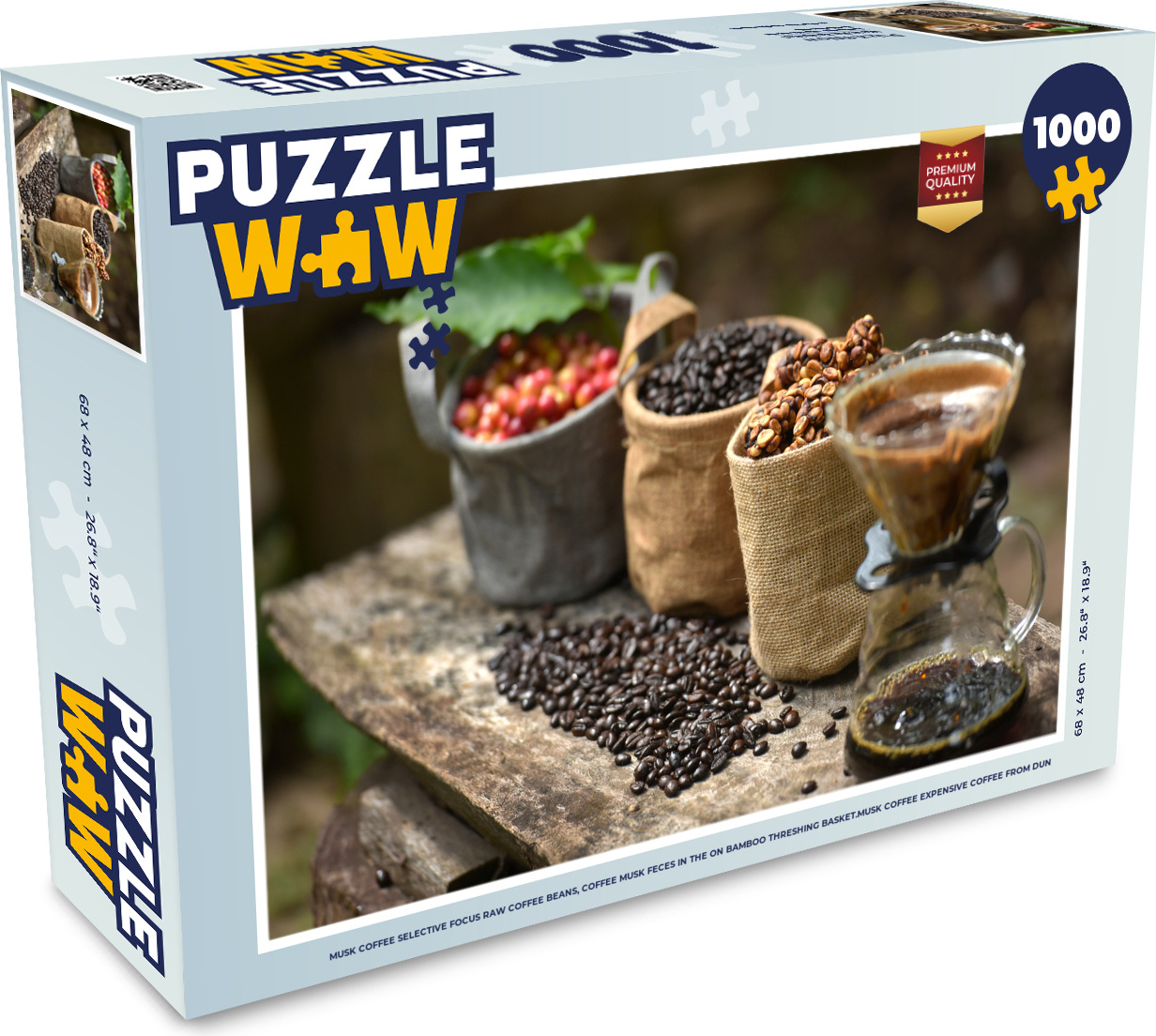 MuchoWow® Puzzle 1000 Teile Moschuskaffee Selektiver Fokus Rohkaffeebohnen, Kaffee-Moschus-Fäkalien im - Erwachsene - Rätsel 136|92951979