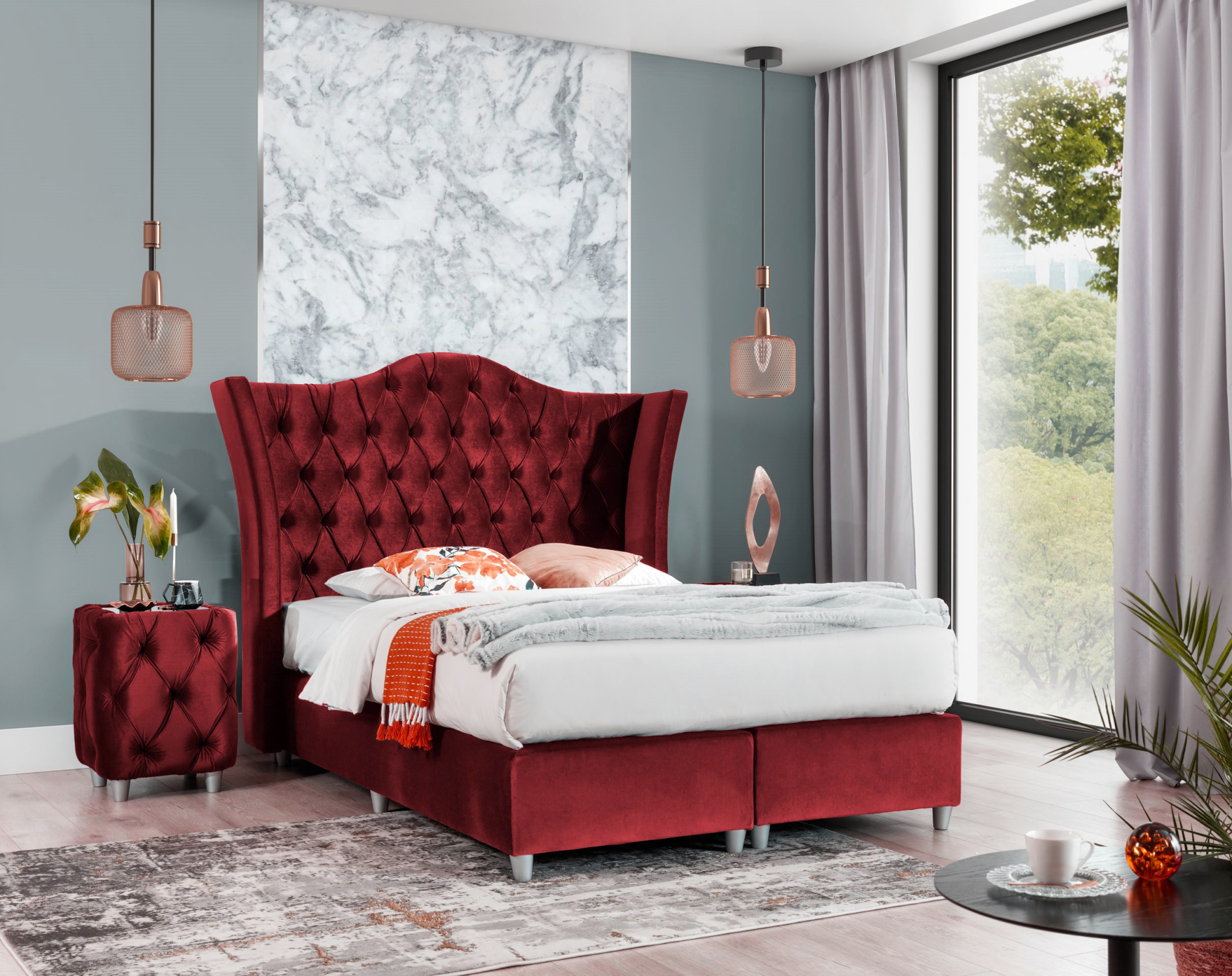 Manželská posteľ 180x200 LEONITA - červená
