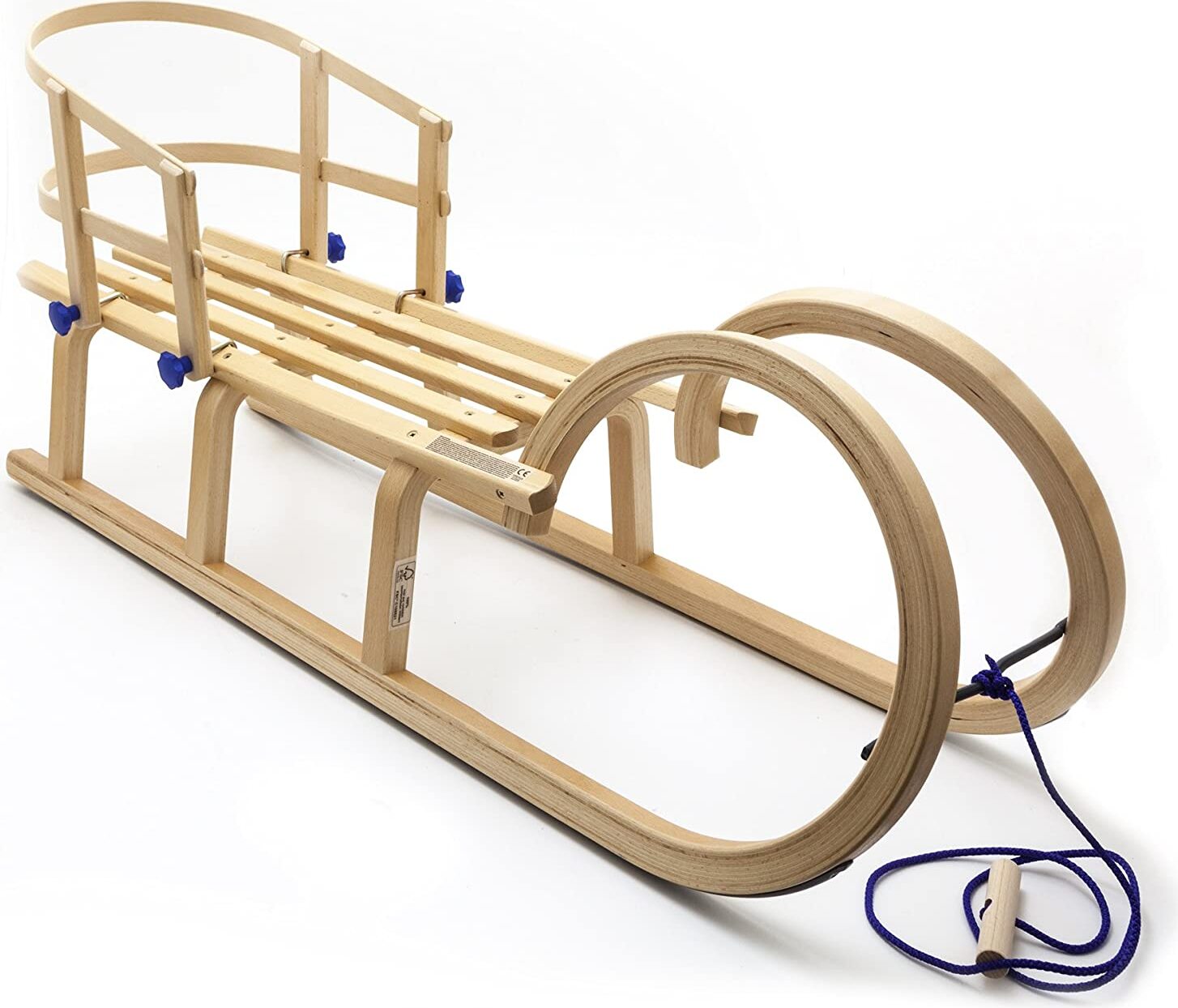 HolzFee Hörnerschlitten mit Lehne + Zugleine | Baran S 110 RL | Hörnerrodel Schlitten Holz