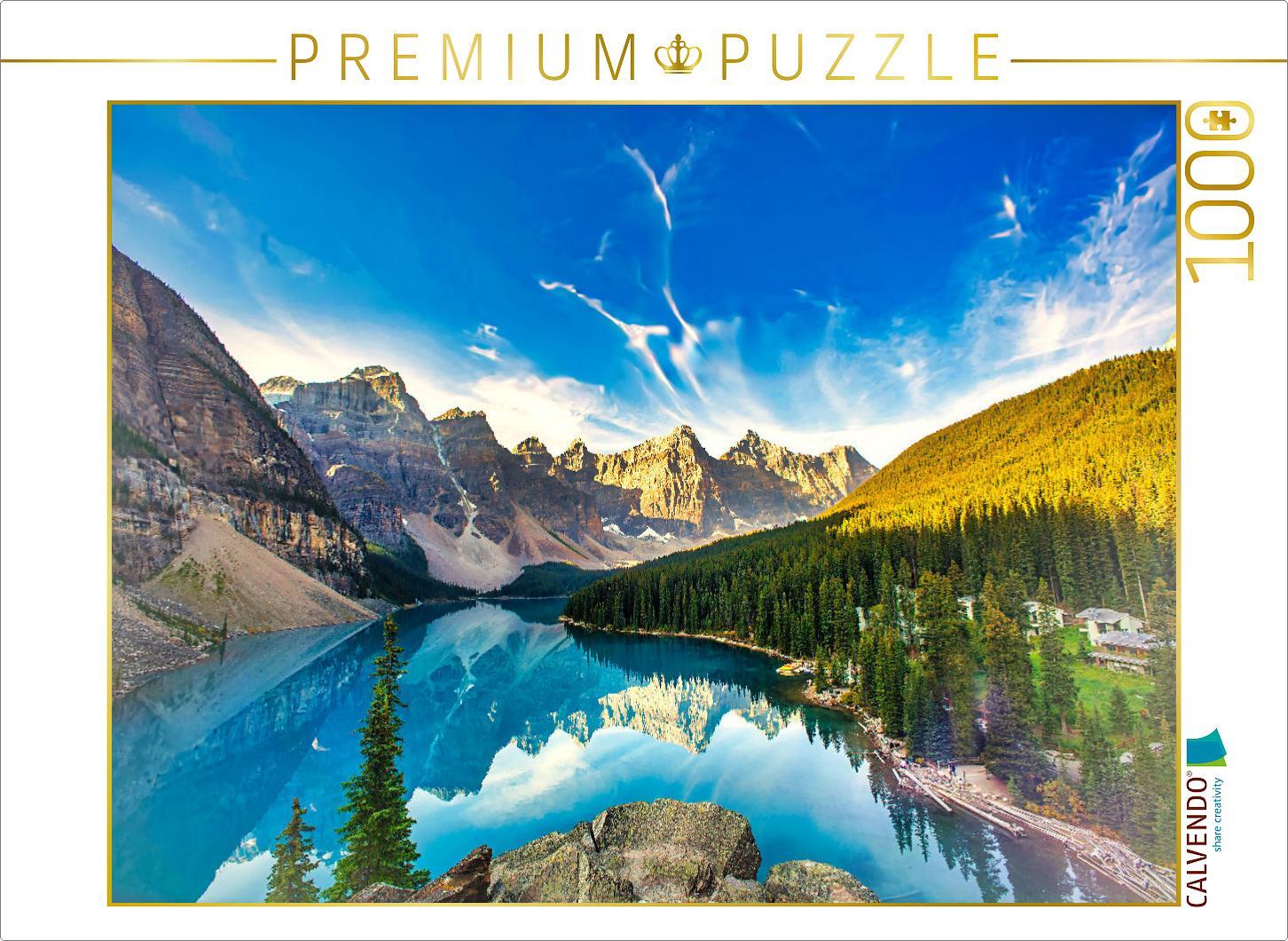 CALVENDO Puzzle Der See liegt im Valley of the Ten Peaks, in einem Tal auf einer Höhe von 1.884 m über dem Meeresspiegel. | 1000 Teile Lege-Größe 64x48cm Foto-Puzzle für glückliche Stunden