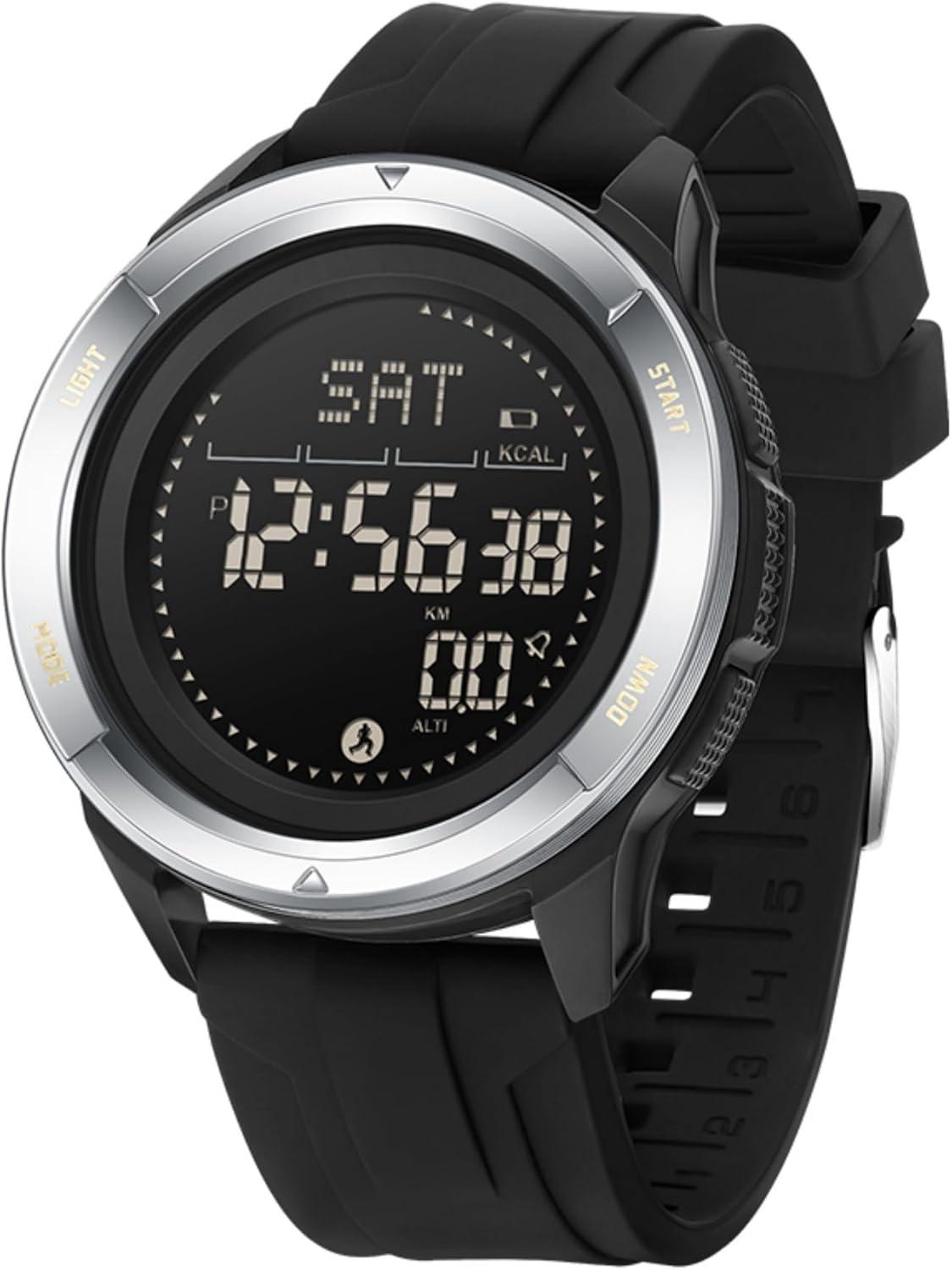 BIEWO Multifunktionale Herren Militär Sportuhr Digital 5ATM Wasserdicht Fitness Uhr mit Kompass Metronom Kalorien Stoppuhr Schrittzähler Laufuhr