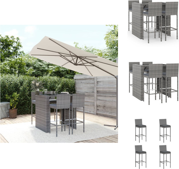 vidaXL 5-dielny záhradný barový set s vankúšmi sivý polyratan - Záhradný nábytok sety