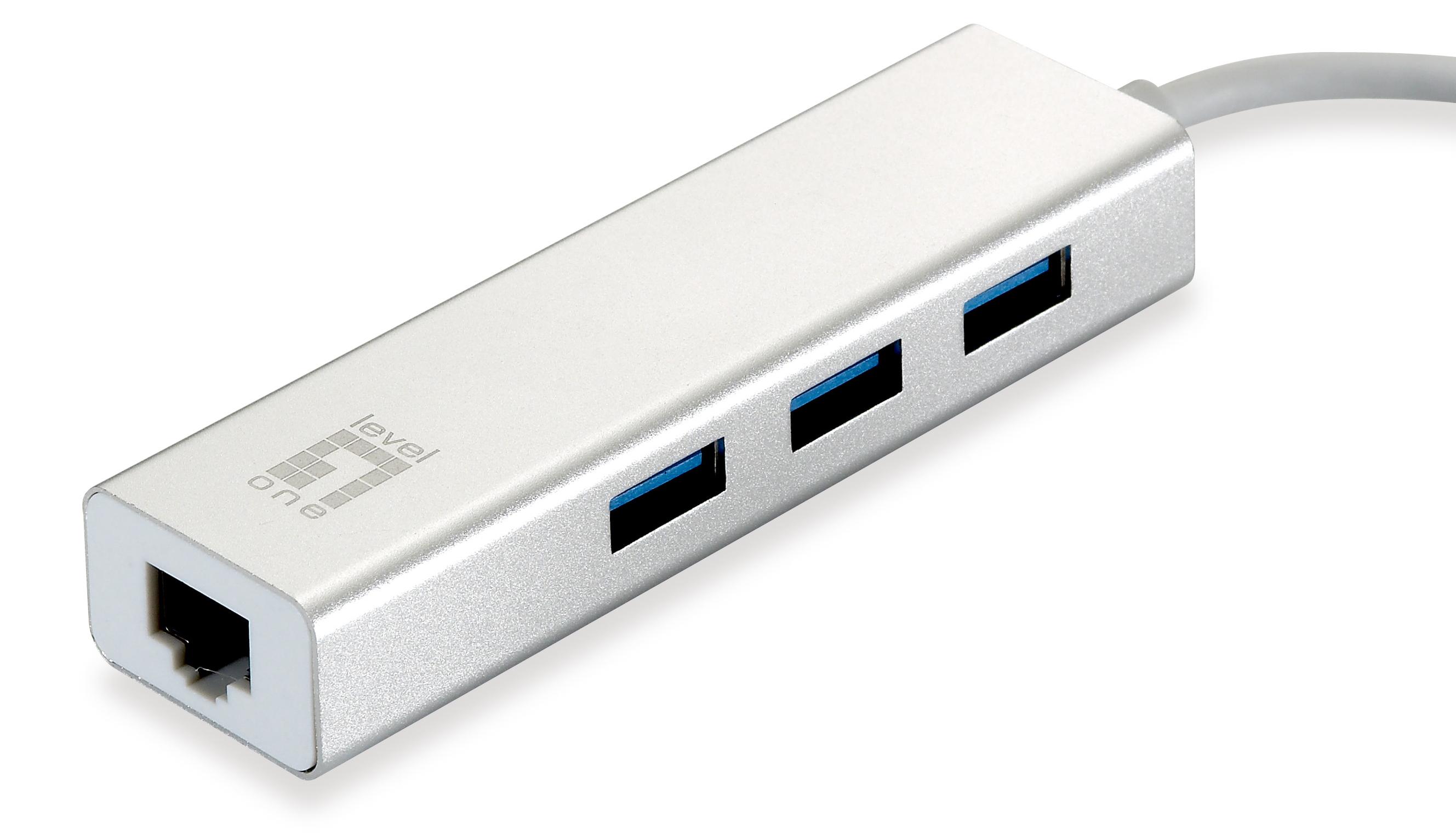 LevelOne USB-0503, Kábel, USB, Ethernet, 1000 Mbit/s, Strieborná, Biela