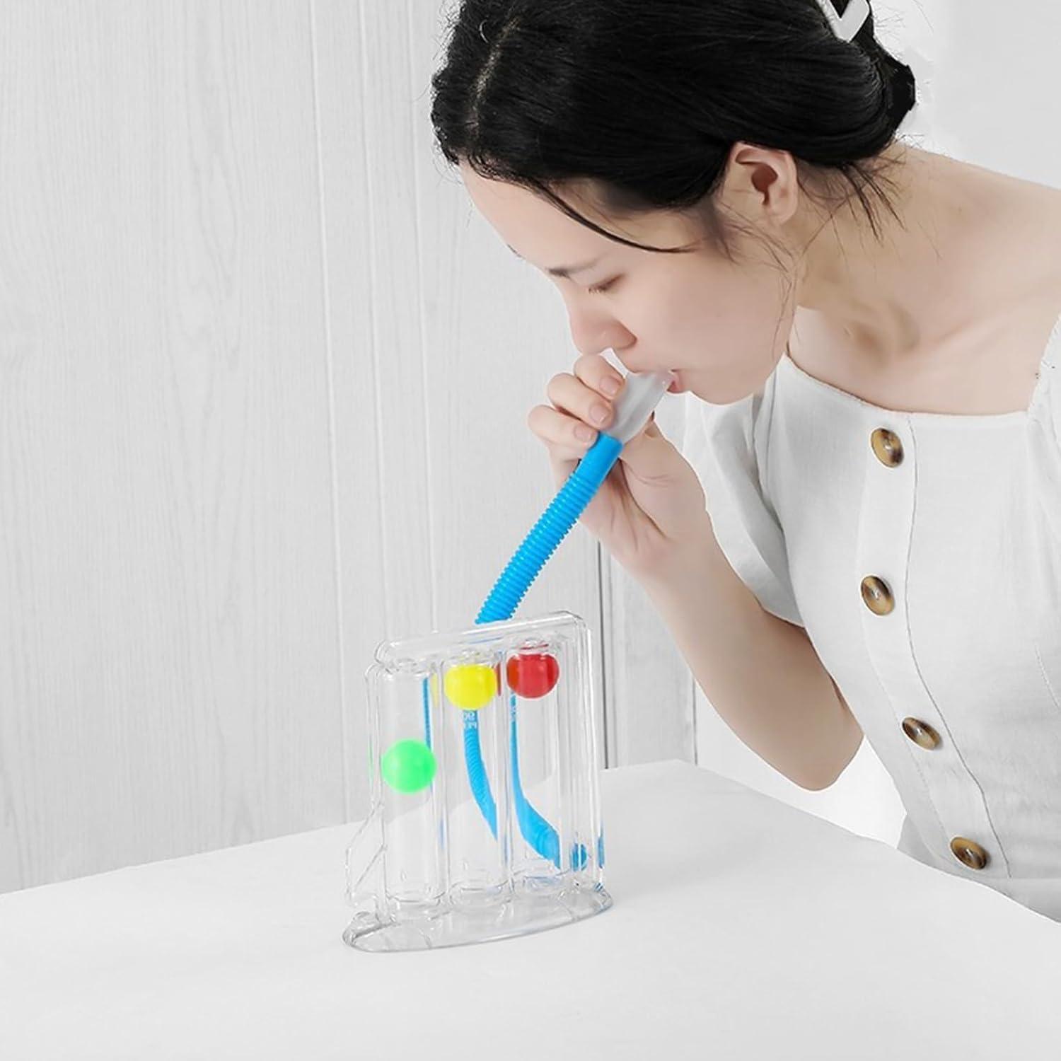 Markenlos Atemtrainer mit 3 farbigen Bällen für Logopädie und Lungenfunktion