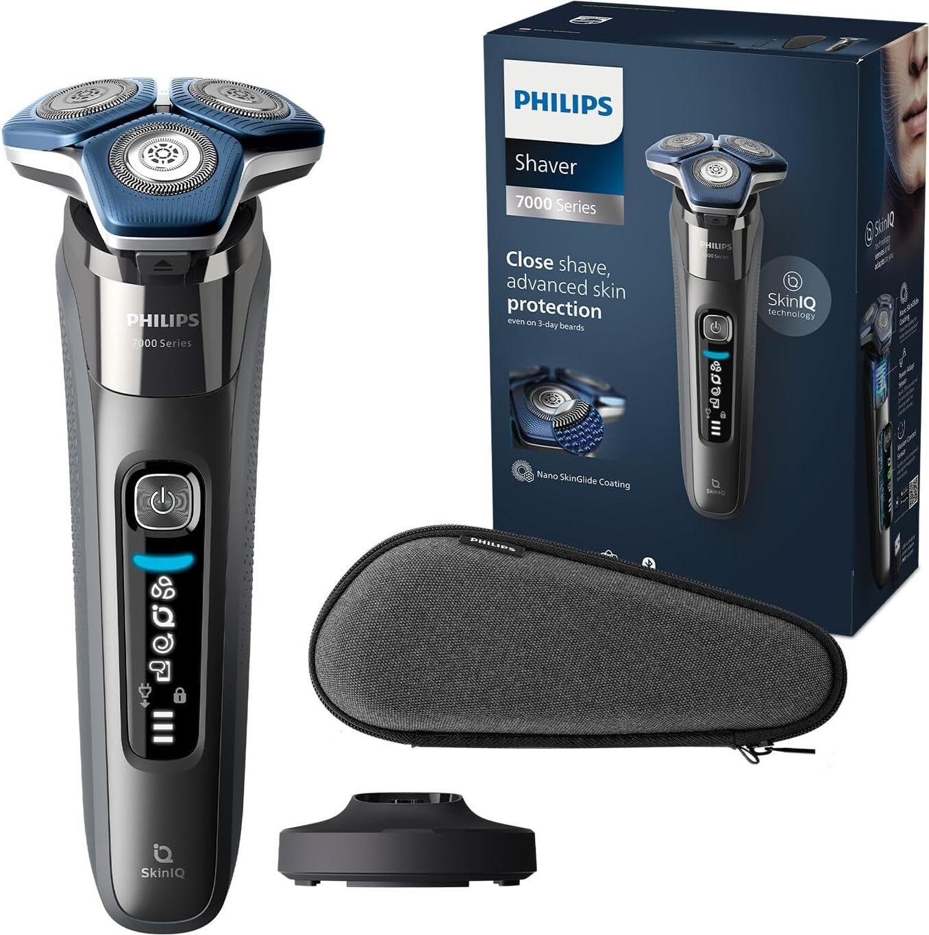 Philips Shaver Series 7000 - Elektrický holiaci strojček pre mužov na mokré a suché holenie so skladacím zastrihávačom, nabíjacou stanicou a cestovným puzdrom (model S7887/35)