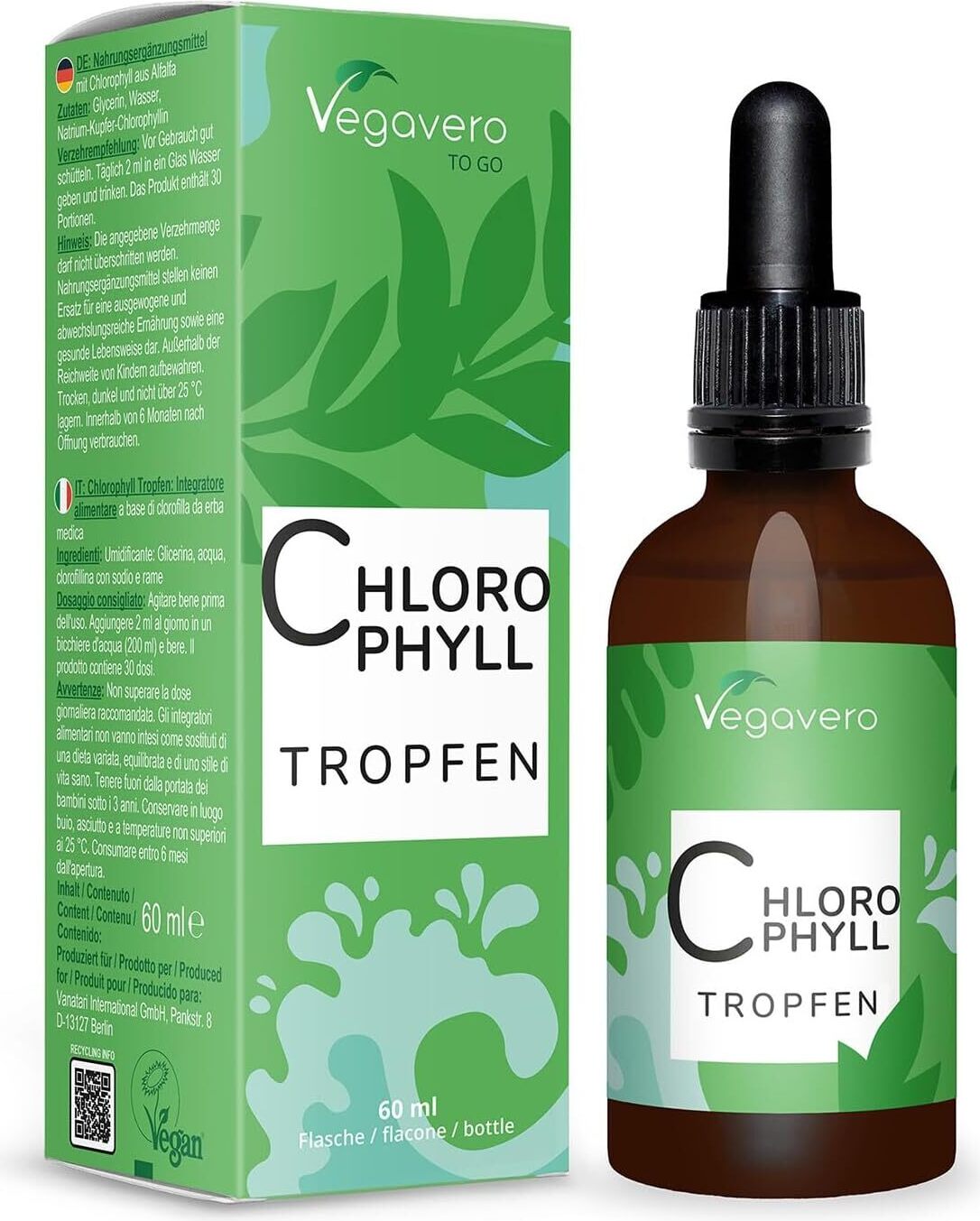 Vegavero Chlorophyll Tropfen | 60 ml | 300 mg Chlorophyllin pro Tagesdosis | aus Alfalfa gewonnen | vegan X001TMTSKJ