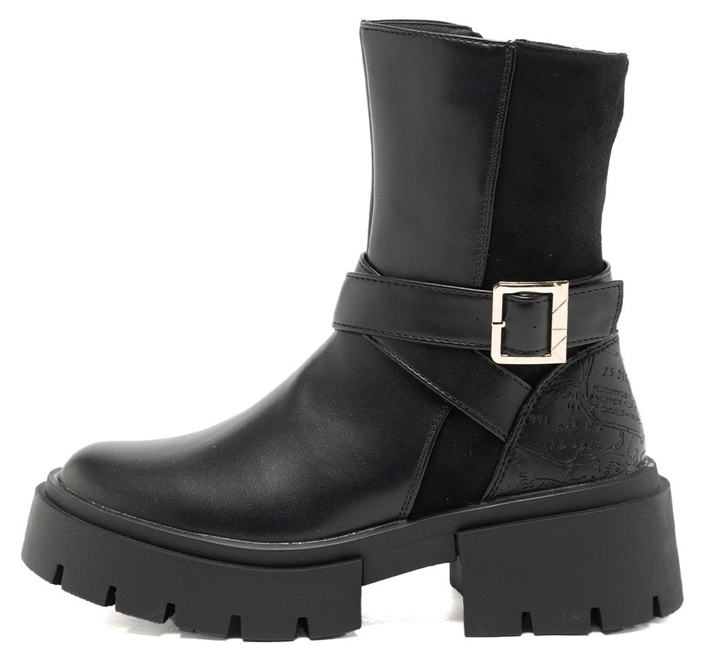 Alviero Martini Damen Stiefel, Schwarz, mit Plateausohle und Riemenverschluss