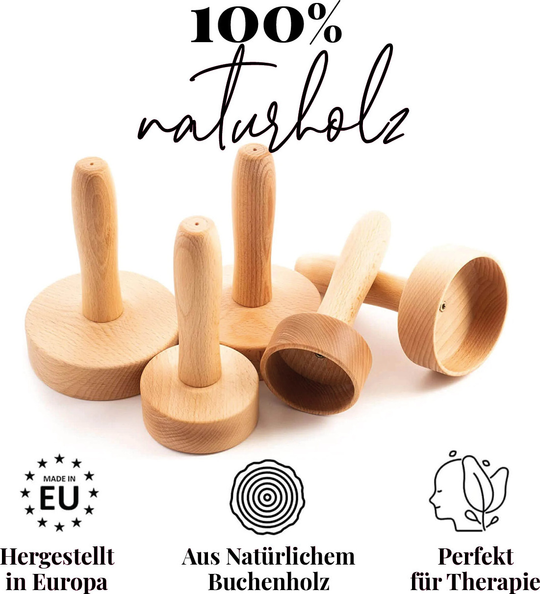 Tuuli GmbH tuuli Maderotherapie Holz Set Massagegerät Schwedische Tasse Cellulite Lymphdrainage Gerät TUULI_MASS_3