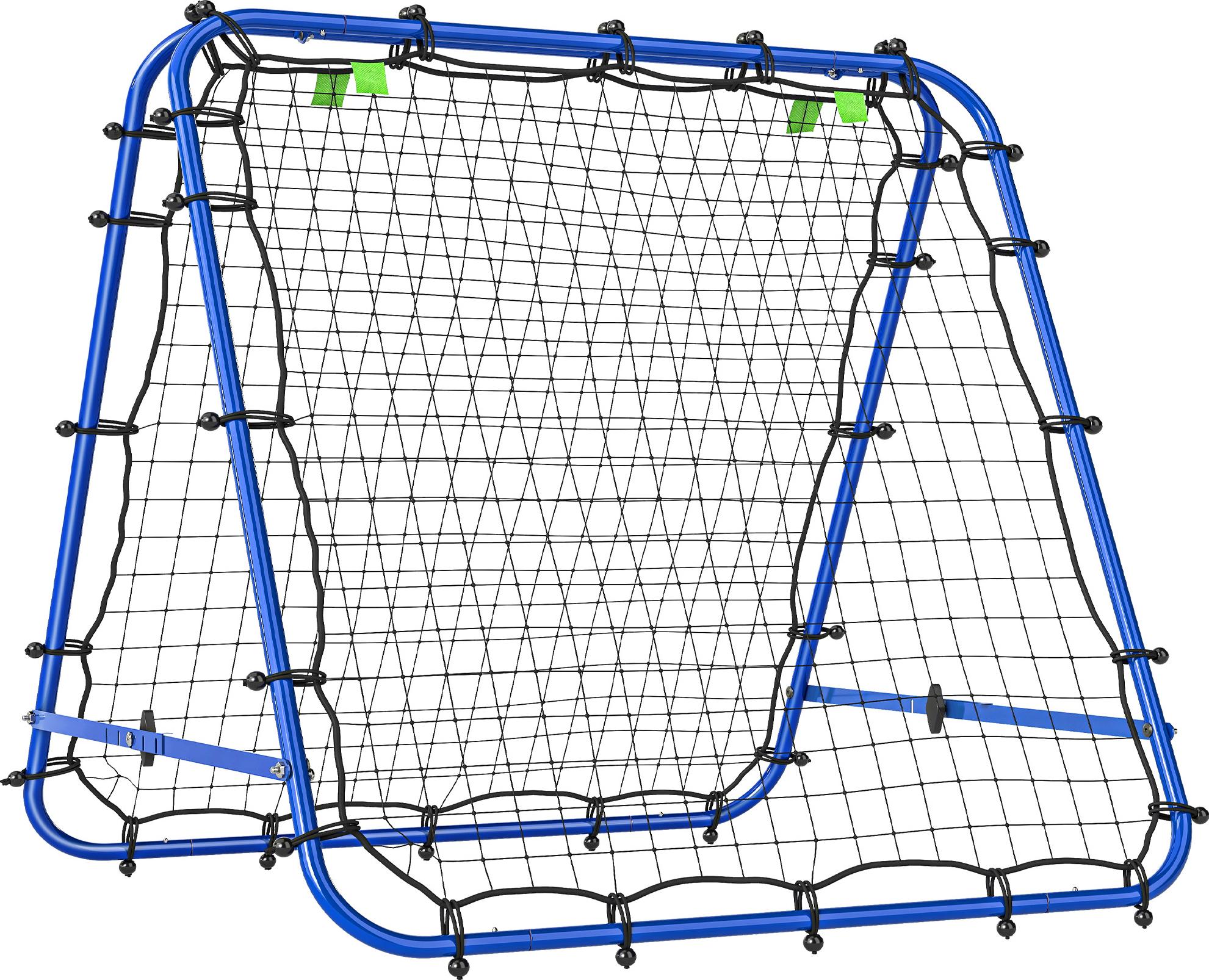 HOMCOM Fußball Rebounder Kickback Tor Rückprallwand Netz beidseitiger Rückprall Verstellbar in 5 Stufen Stahl Blau 100 x 95 x 90 cm A60-003