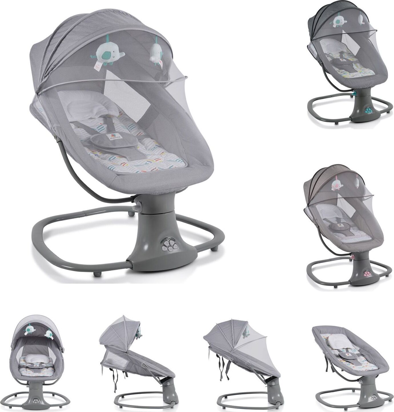 Moni Babywippe Axel 3 in 1 Schaukelfunktion Stubenwagen, Fernbedienung, Melodien grau 108457