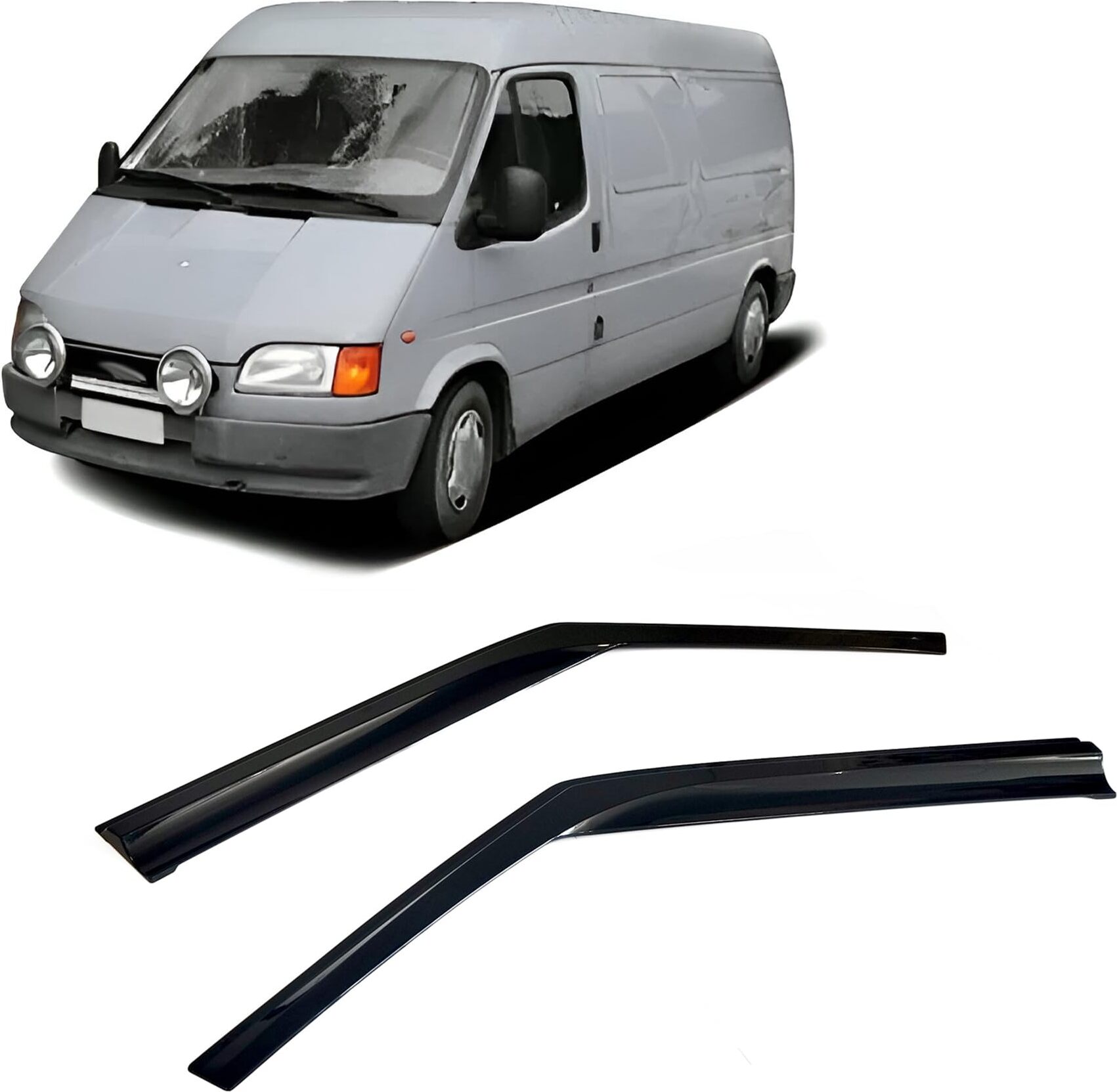 Rumplex Windabweiser Luftabweiser Regenabweiser Seitenfensterabweiser Kompatibel mit Ford Transit T 15 1997 - 2002 Autofenster Regenschutz Regenabweiser Anklebbare Deflektoren 2 Stück