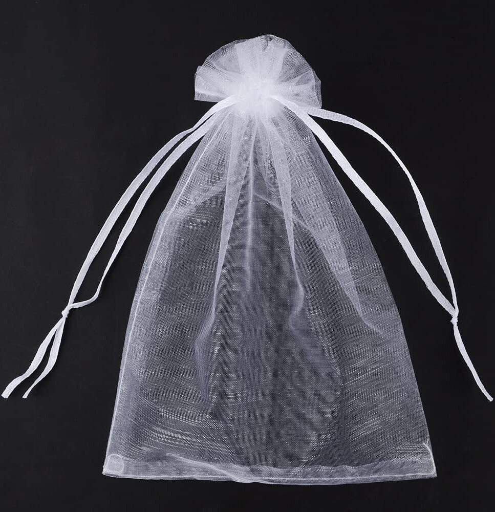 6 Stück Organza-Beutel In Bonbonform – Weiß, 13x6,8 Cm, Für Geschenke & Deko