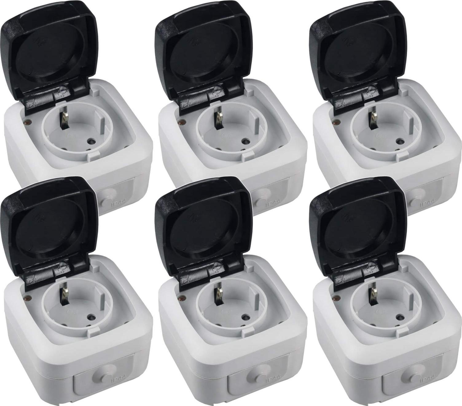 Chilitec 6er Set Feuchtraum Steckdosen AP IP44 250V 16A Aufputz Steckdose