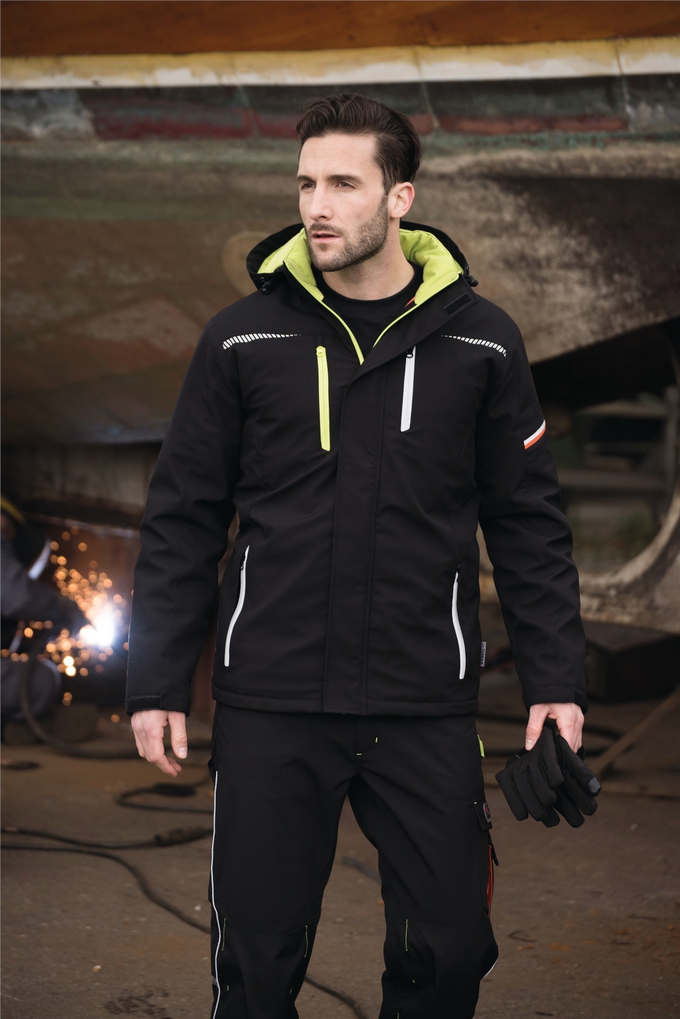 Terrax Aussenhandel GmbH Softshell-Berufsparka Terrax Workwear Gr.XXL schwarz/limette TERRAX 61534-1048-2XL