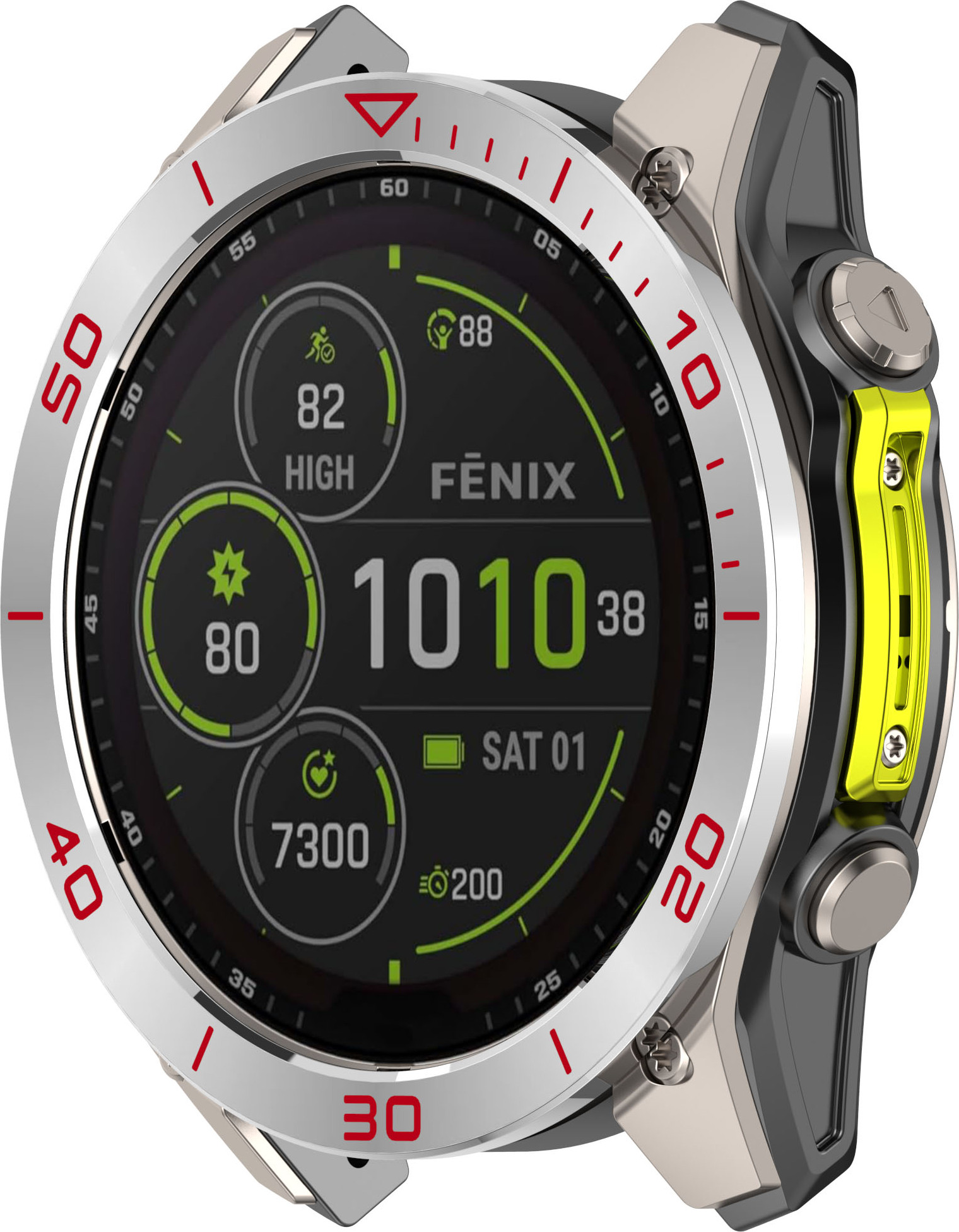 INF Garmin Tactix 8 51mm AMOLED Lünette - Silber Rot Zeitzone 372020