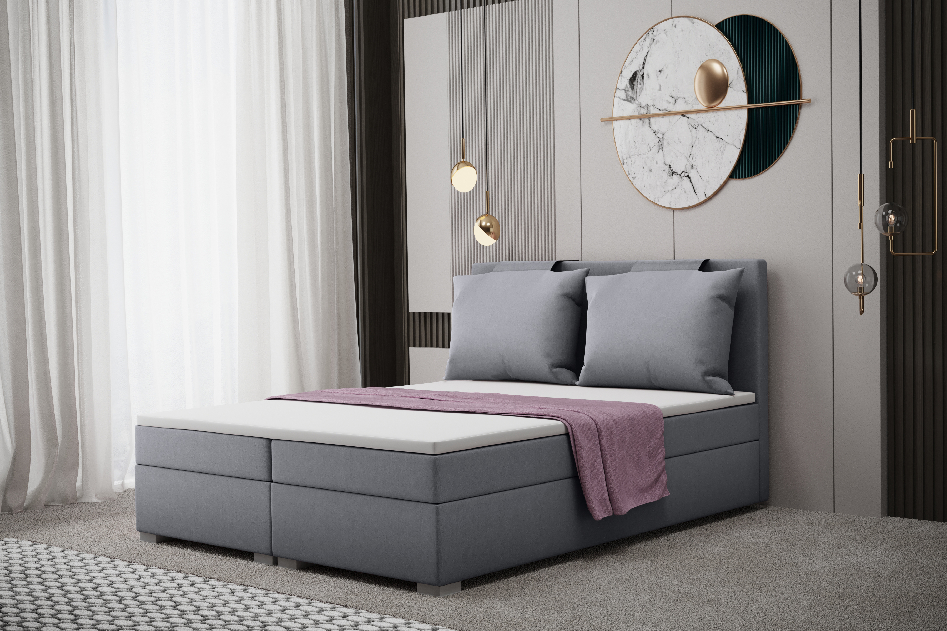 Kaiser Möbel skriňová posteľ s podnožou a matracom, posteľ do spálne -TERAMO- 180 cm x 200 cm tmavo sivá