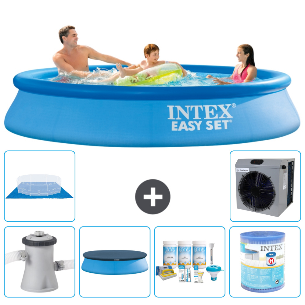 Okrúhly nafukovací bazén Intex Easy Set - 305 x 61 cm - modrý - vrátane krytu čerpadla - balík na údržbu - filter - podložka - tepelné čerpadlo