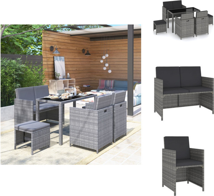 vidaXL 6-dielny záhradný jedálenský set s vankúšmi polyratan sivý - Záhradný nábytok sety
