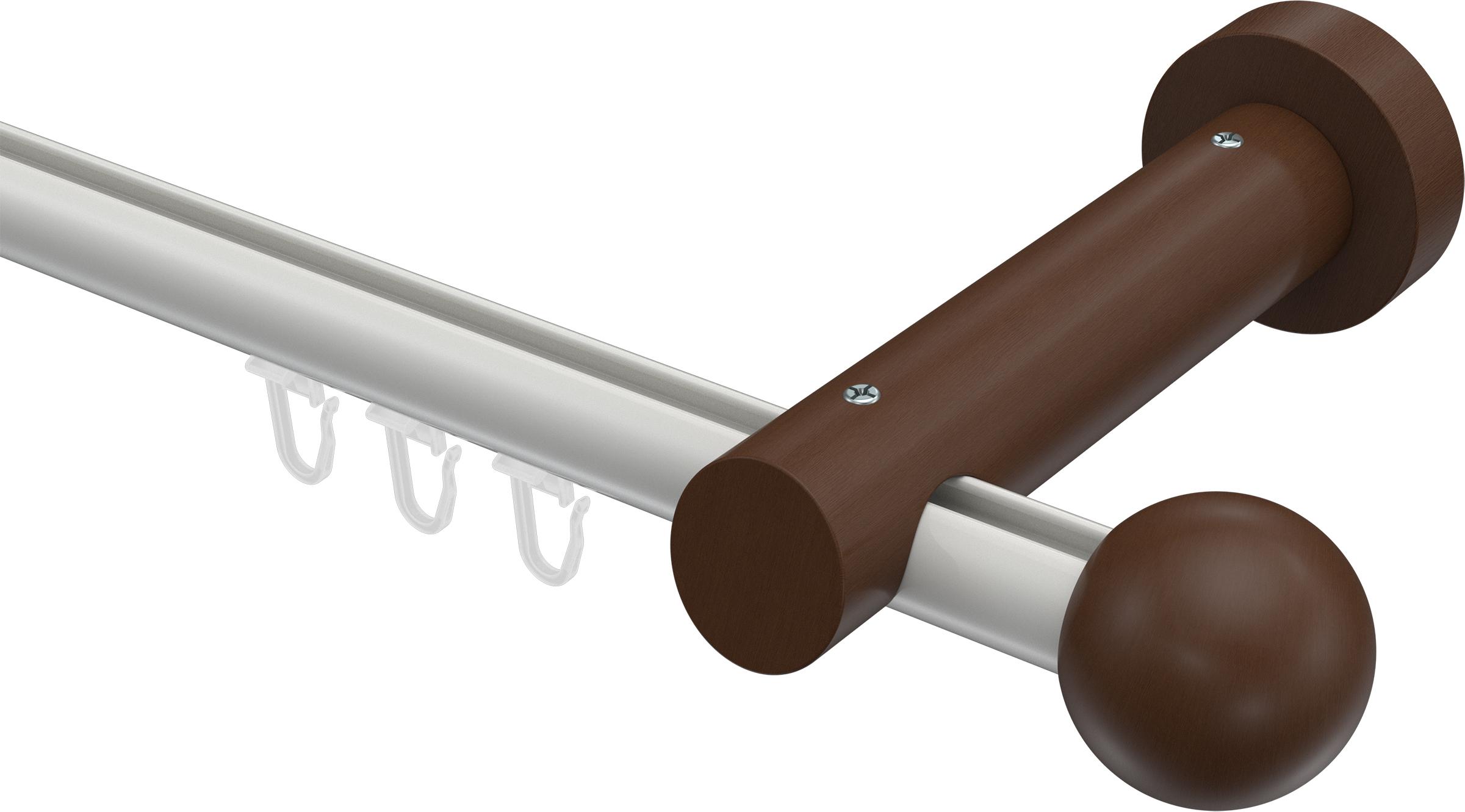 Interdeco Innenlaufstange / Gardinenstange mit Innenlauf Weiß / Nussbaum lackiert, Typ Talent Luina (Kugel), 20 mm Ø 1-läufig, 480 cm 10211307-483219Y2_KLA