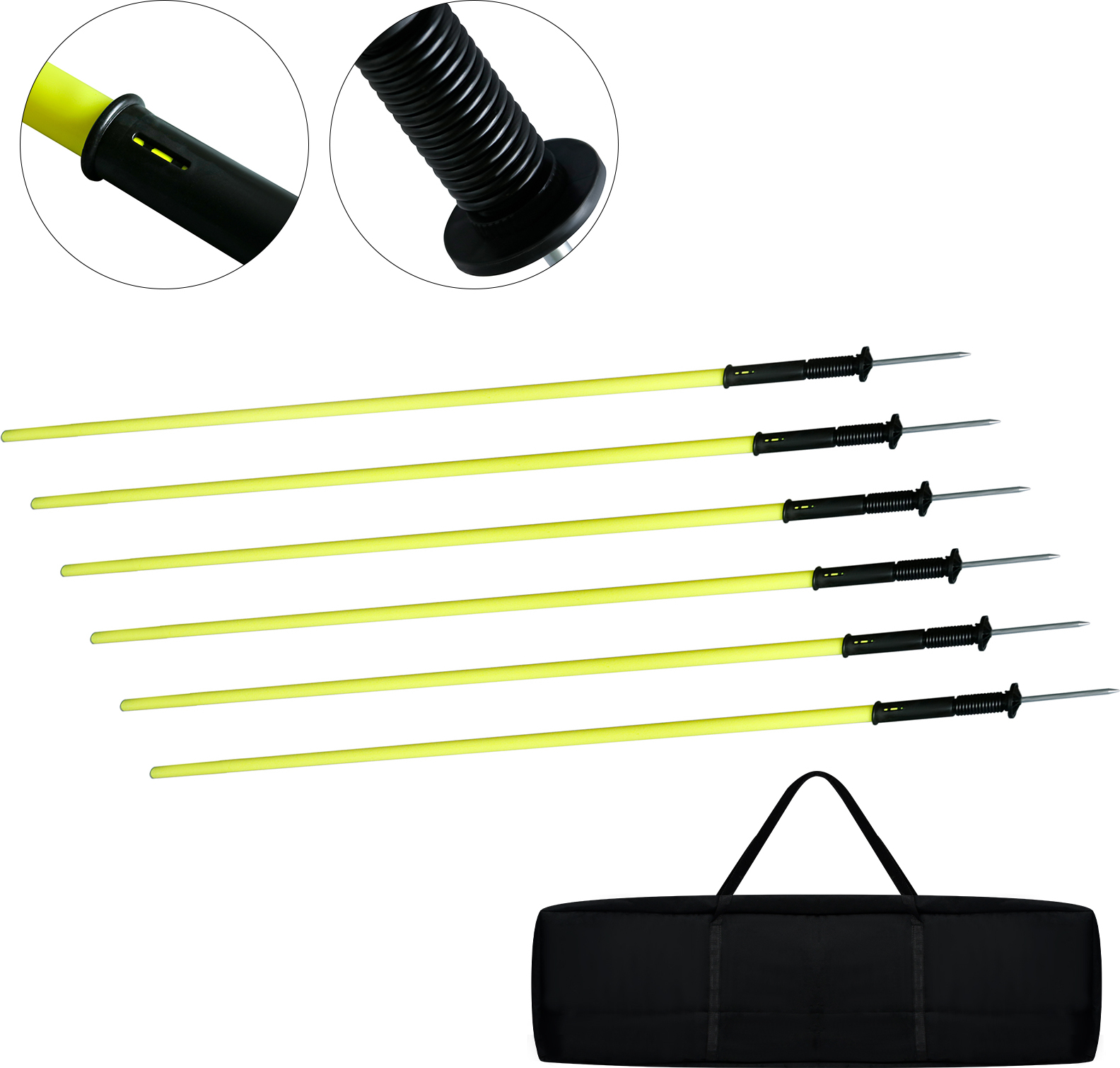 LZQ 6 x Slalomstange Trainingsstange 150cm mit ø 25 mm Gelb Agility Kunststoff mit Stahlspitzen,Fussball trainingszubehör für Koordinationstraining