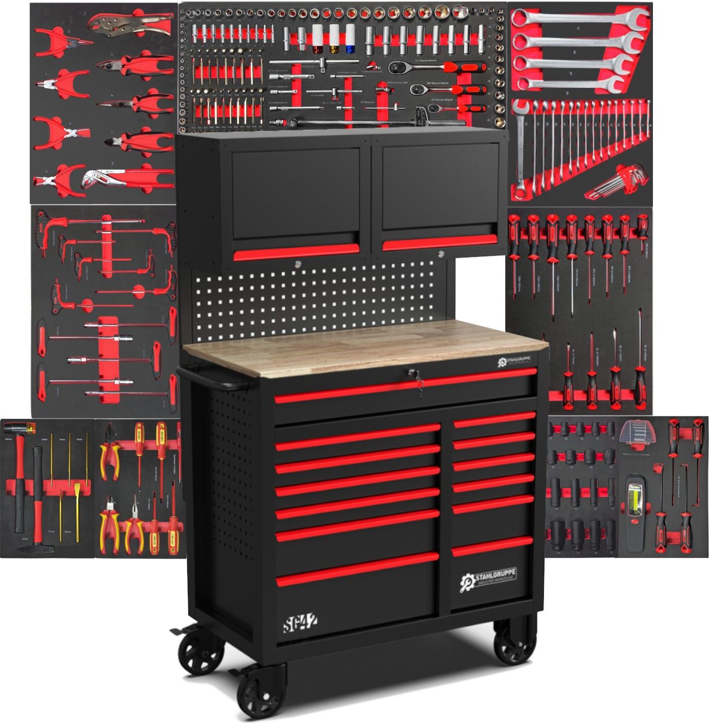 Werkstattwagen befüllt 9/11 voll Werkzeugwagen +Lochwand +Schrank
