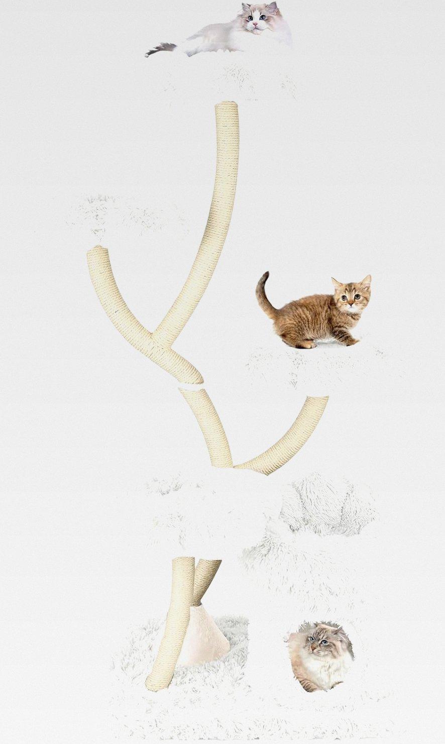 165cm Kratzbaum Holz, Katzenbaum mit 4 warmen Liegeflächen & Katzenhöhle & Sisalstämmen, Kletterbaum Katzenkratzbaum groß, Katzenturm mit Metallgestell, Katzenmöbel für Katzen (Weiß)