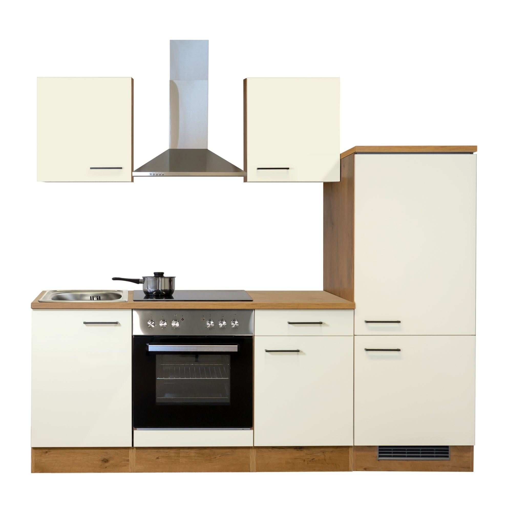 Küchenzeile mit E-Geräten - 220 cm breit - Magnolia matt Lancelot Oak - Vintea