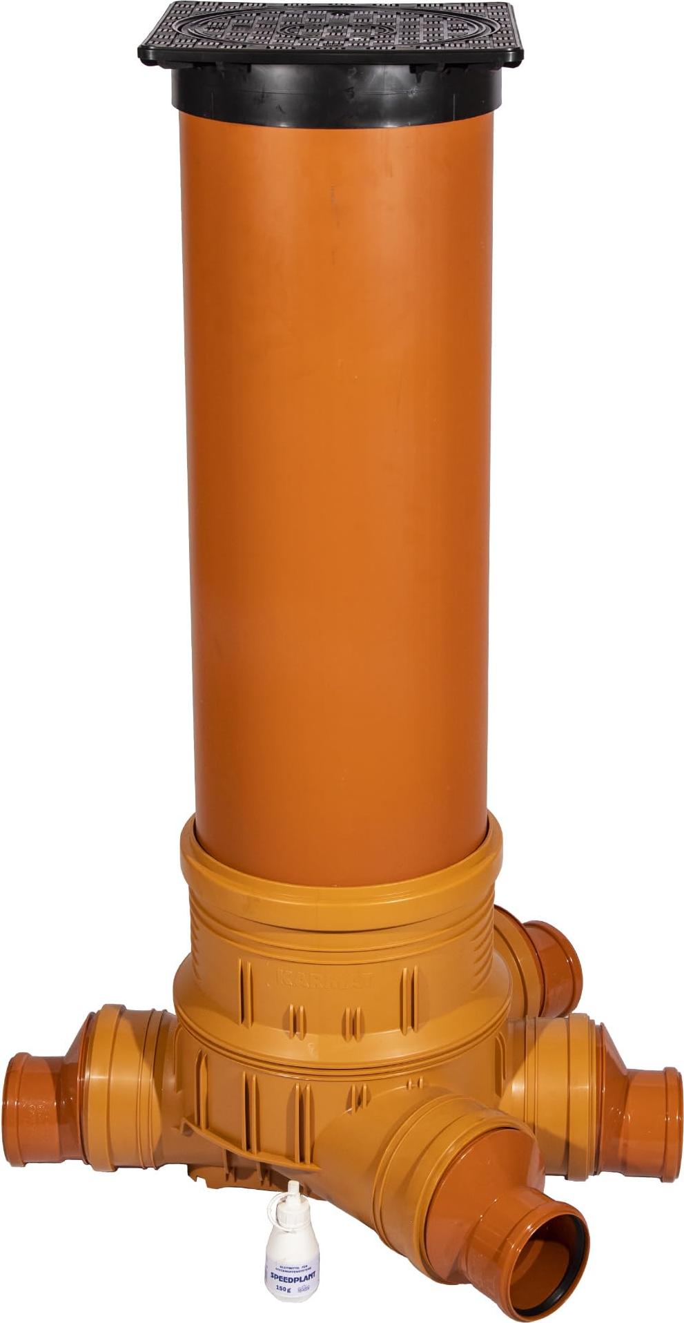 SPEEDPLANT Revisionsschacht Abwasser DN315 / 4 x DN110 - Kontrollschacht - Schachtboden, Rohr, Deckel und Gleitmittel Komplett-Set