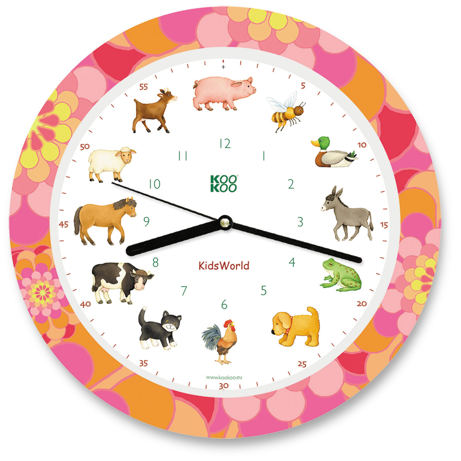 KOOKOO KidsWorld Sunny Flower, Wanduhr mit echten Tierstimmen KW4003.1
