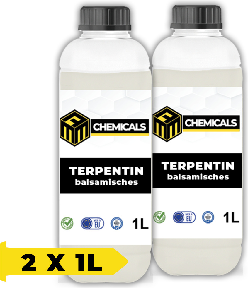 MRM-Chemicals MRM CHEMICALS Balsamterpentinöl 1L Lösungsmittel für Ölfarben, Terpentinöl Reinigungsmittel Pinselreiniger, Lösen von Wachsen Paraffinen, Natürliches x2