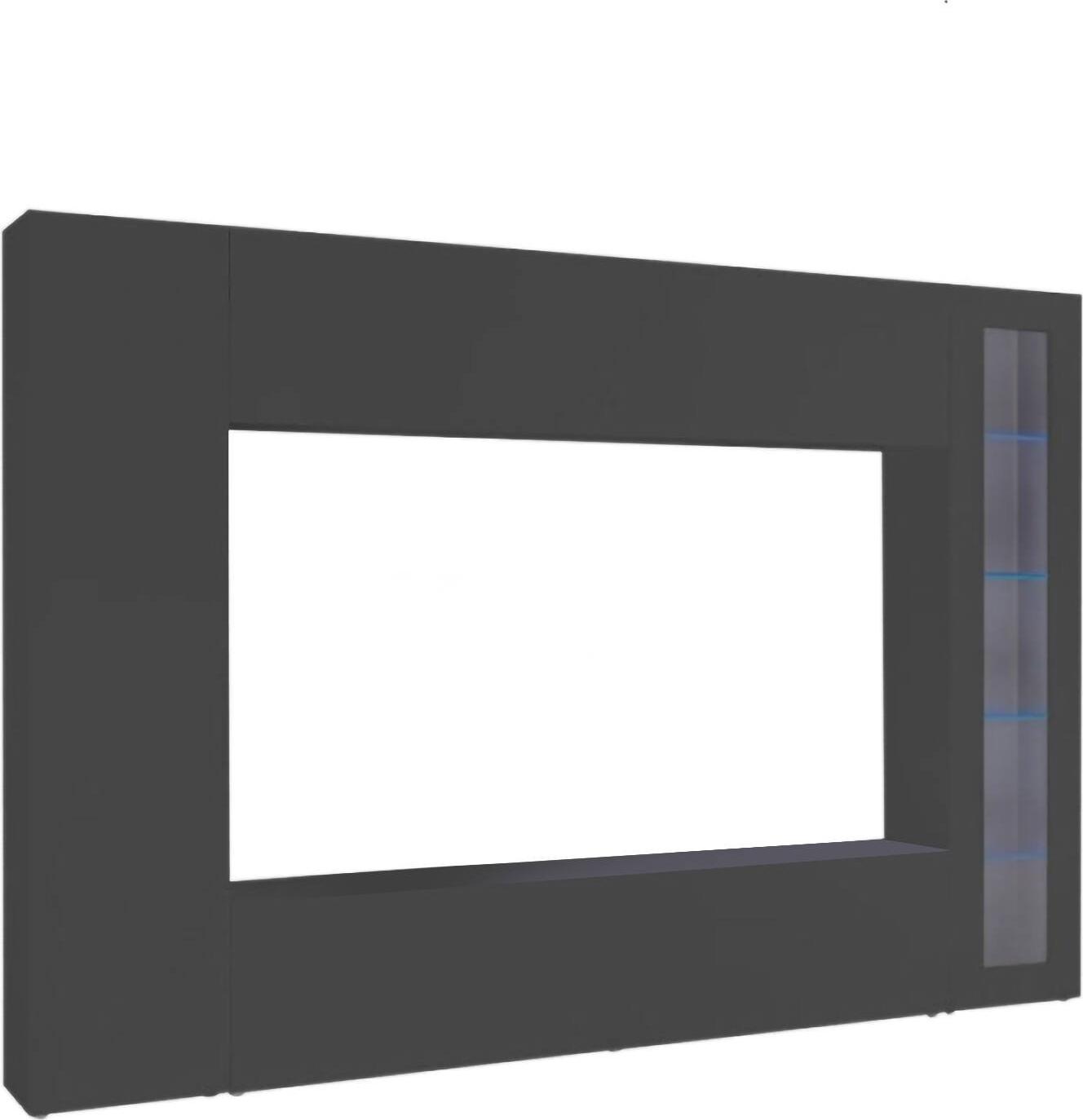 Dmora Wohnzimmermöbel Dceid, TV-Wohnzimmer-Set, Mehrzweck-Wohnzimmermöbel mit Vitrine und LED-Licht, 100% Italy, cm 260x30h180, Anthrazit