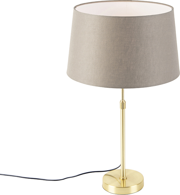 QAZQA - Landhaus I Vintage I Rustikal Tischlampe Gold I Messing I Messing mit Leinenschirm Taupe 35 cm - Parte I Wohnzimmer I Schlafzimmer I Nachttischleuchte - Leinen Zylinder I Länglich I Rund - LED 98541