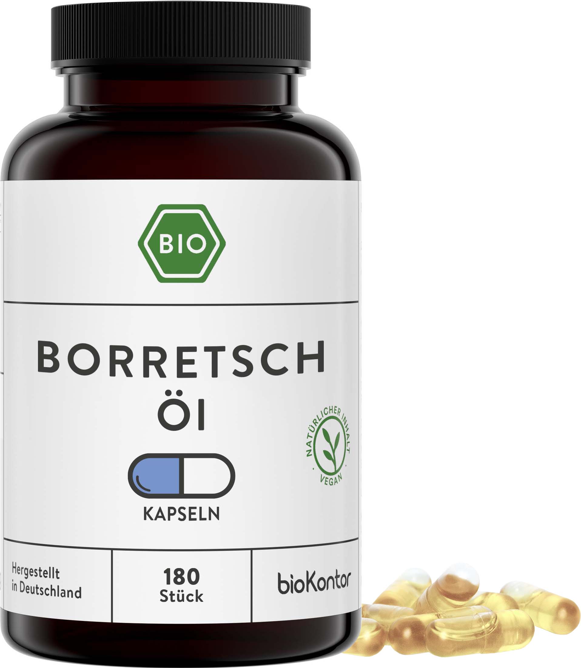 Borretschöl Kapseln 180 vegane Kapseln | mit 500 mg Borretschöl nativ und kaltgepresst von bioKontor 62020